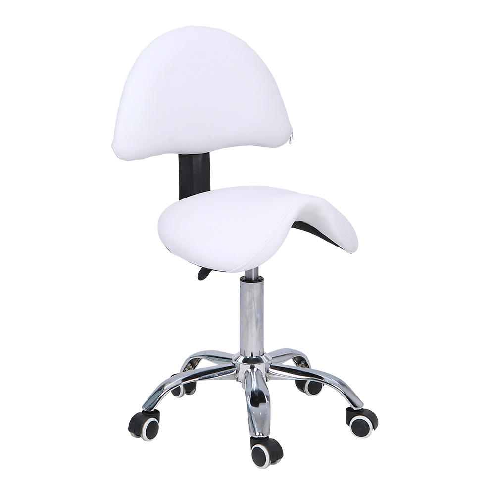 Rolling Saddle Stool with Back Support for Salon Use
