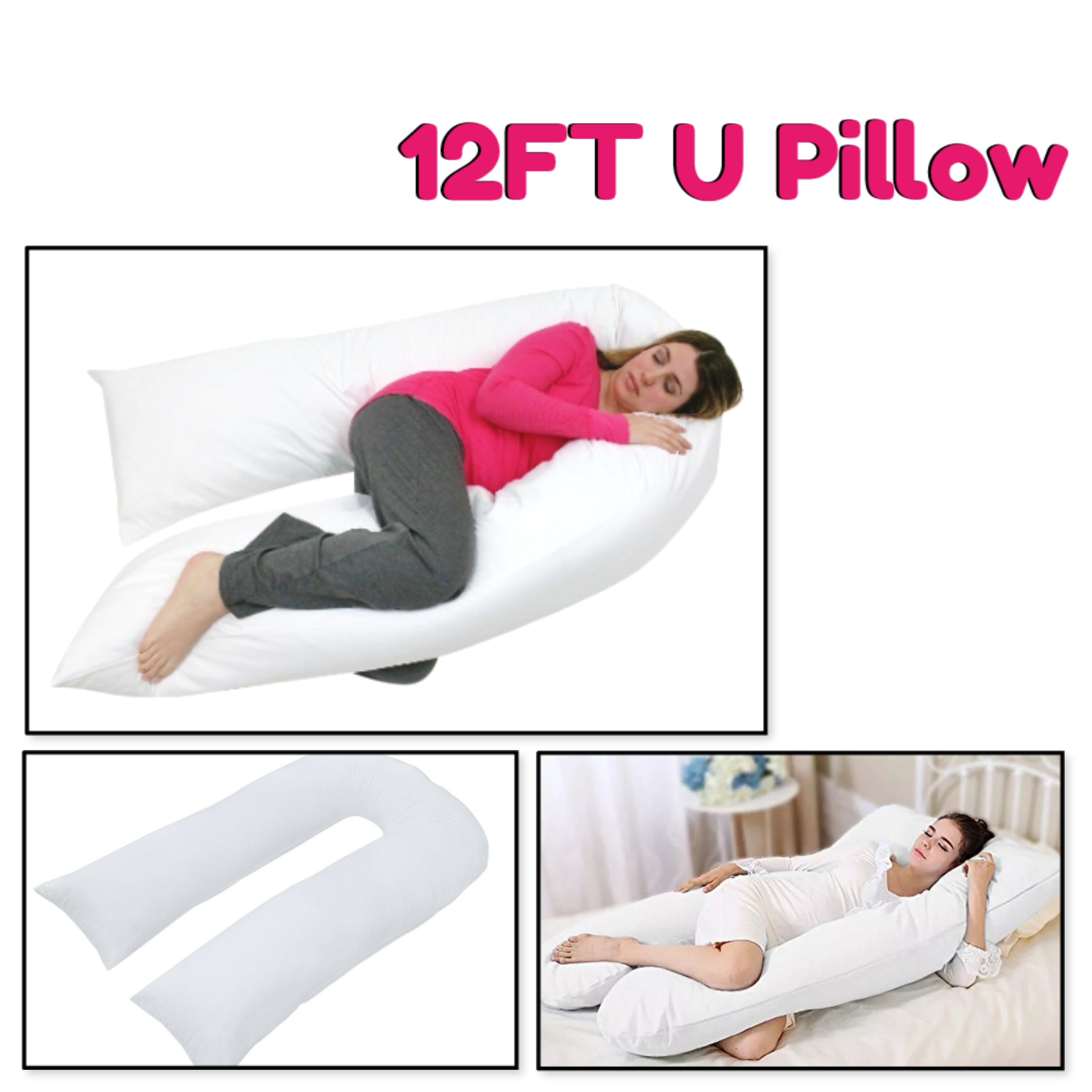 TEMU 12ft U Pillow Hollow Fiber Filled Full Body Maternity Pregnancy Nursing Support U Pillow