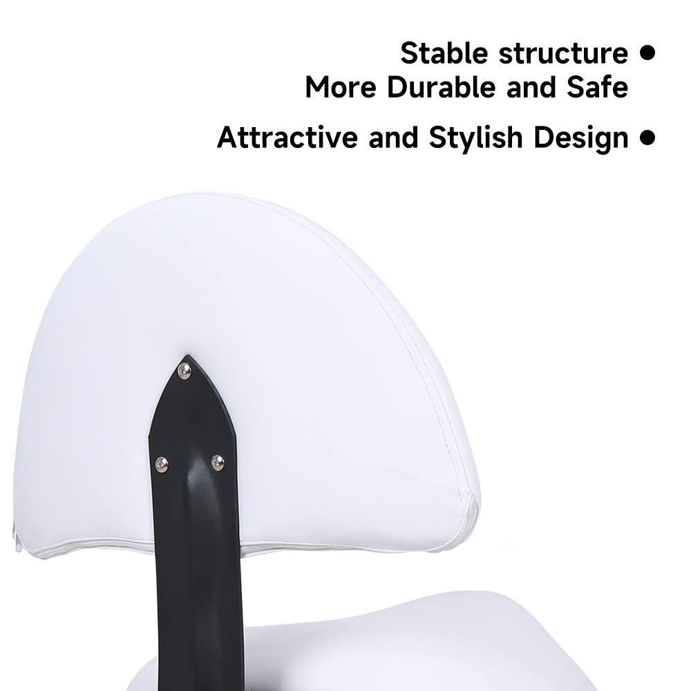 Rolling Saddle Stool with Back Support for Salon Use