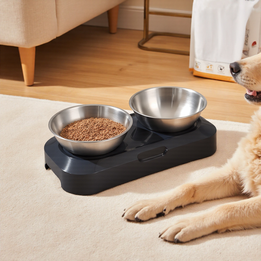 Dog Bowls with Stand, 2 Types Available, Raised Dog Bowl for Large Dogs, Dog Feeding Station with Stainless Steel Bowl