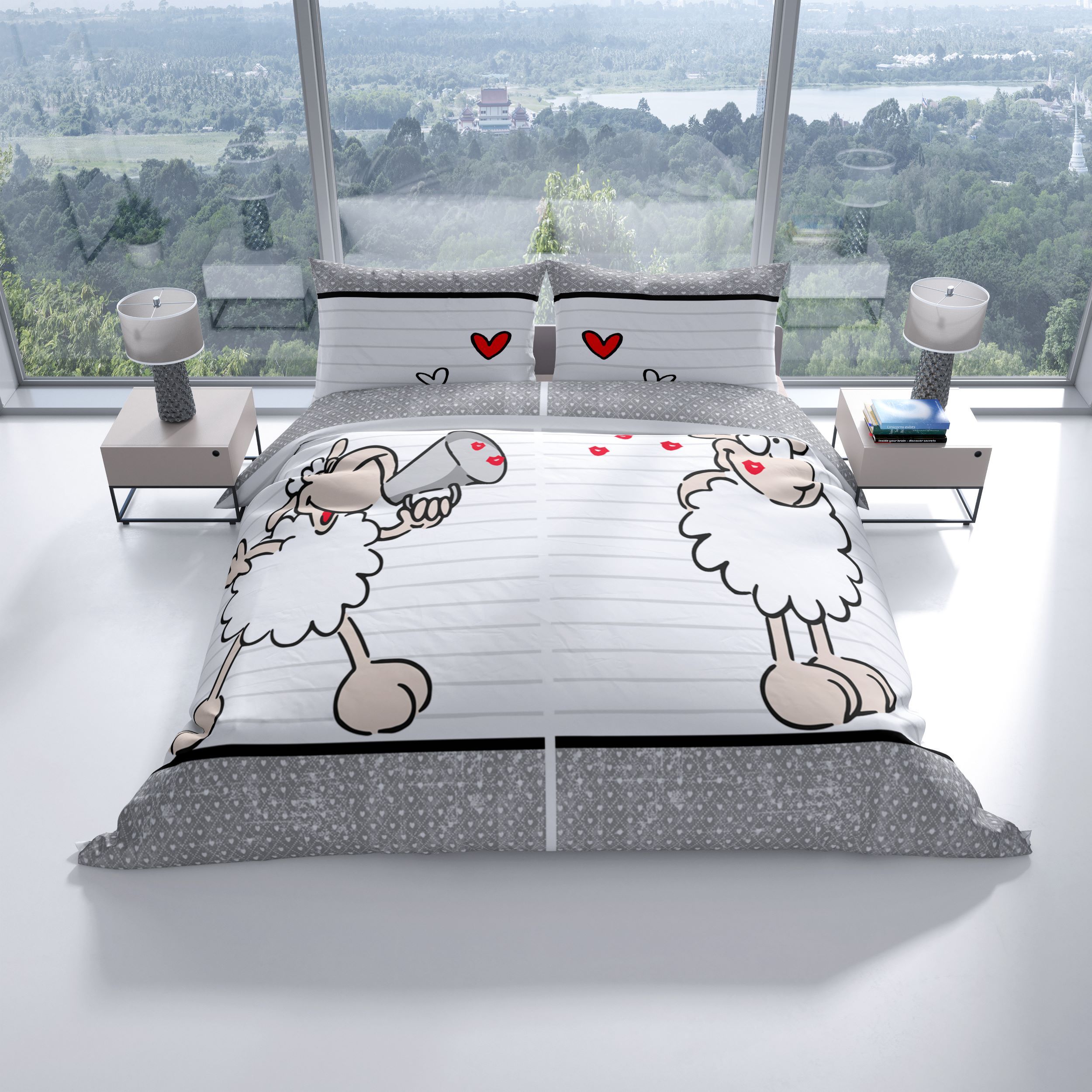 Image of Bed Linen 135x200 Cm Heart Set Striped Love Beige Grey Red White Partner Bedding Romantic Modern Wedding Pillowcase 80x80 Cm With Zipper