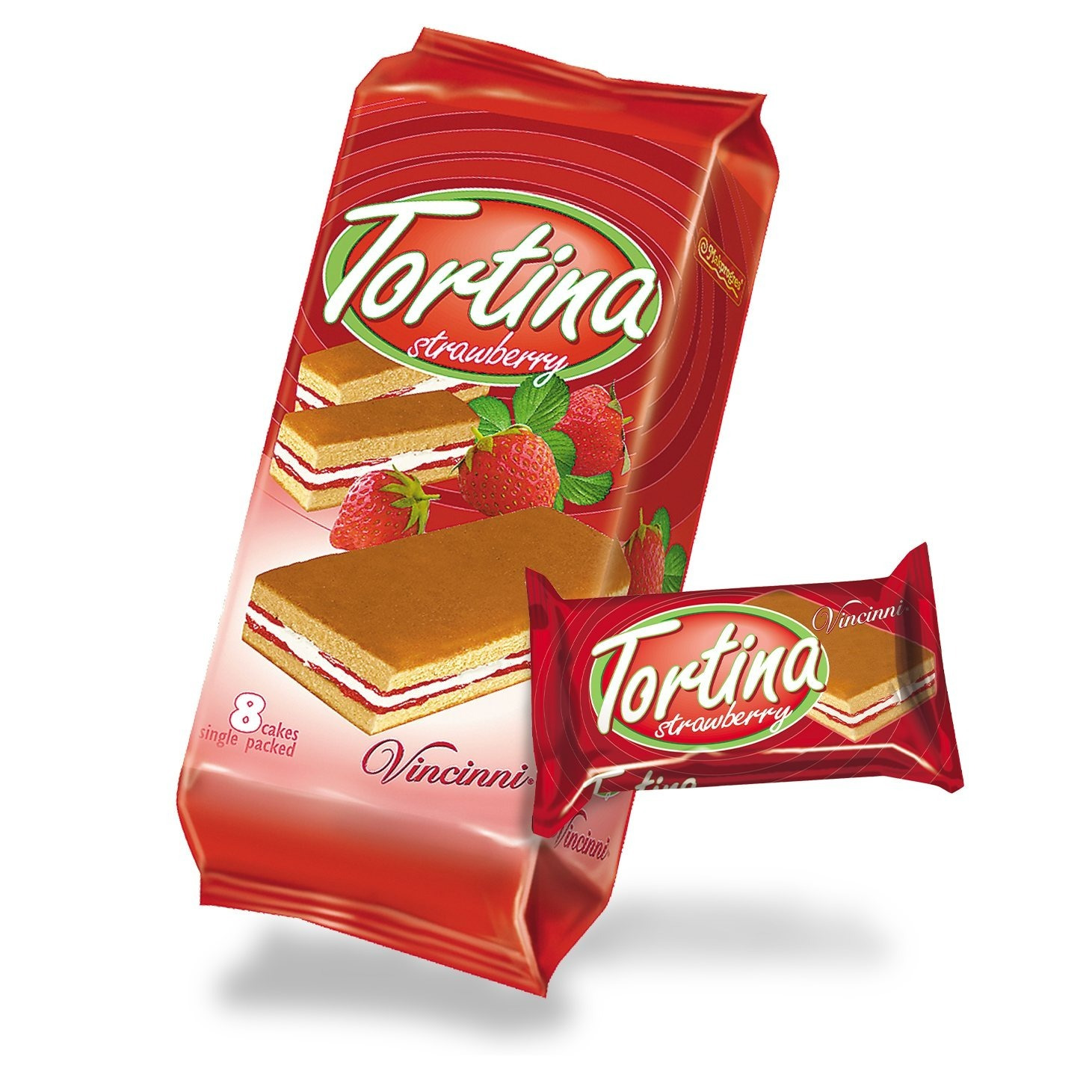 Tortina Cake Slices Strawberry - 12x8 Cupcakes Individually Wrapped - (12x200g)