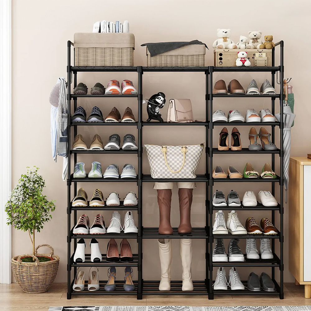 TEMU 9 Tiers 3 Row Large Capacity Shoe Rack Storage Organiser, Upgraded Metal Shoe Storage Shelf For Up To 50 Pairs Shoes And Boots, Free Standing