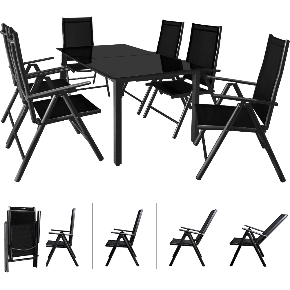 E-shop CASARIA® Gartenmöbel Set 6 Stühle mit WPC Tisch 140x80cm Aluminium Sicherheitsglas Wetterfest Modern Terrasse Balkon Möbel Sitzgruppe Garnitur