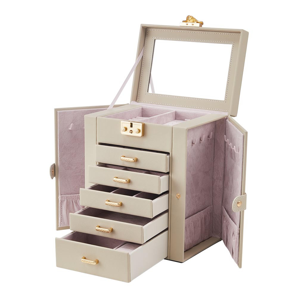 TEMU Jewellery Box 6 Tiers, Jewellery Case With 5 Drawers, Large Storage Capacity, With Mirror, Lockable, Jewellery Storage Organiser, Gift For , For