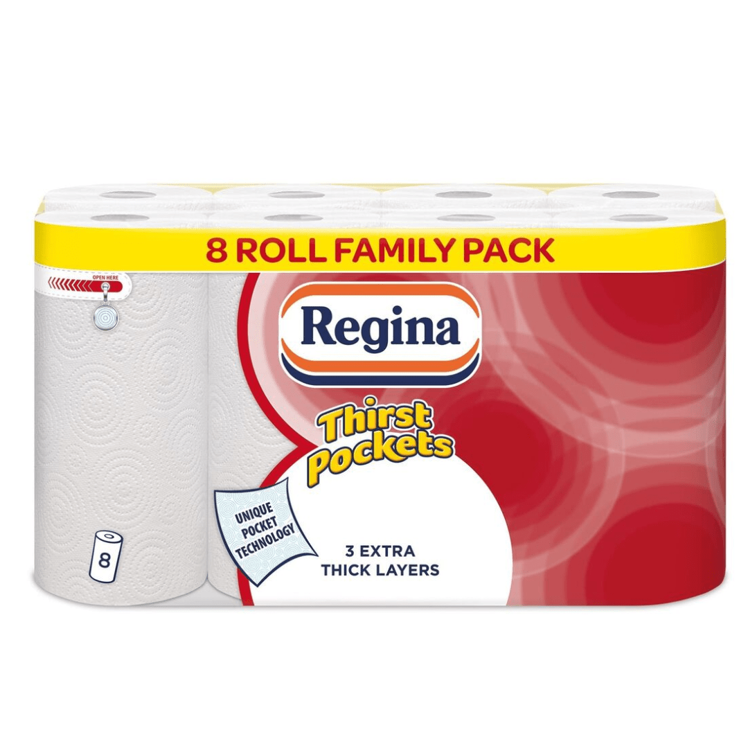 TEMU Uk Local Seller - Regina 3-ply Heavy-duty Kitchen Paper Towels Ultra Absorbent Thirst Pockets – Pack Of 8 - Soft Yet Strong Sheets, Premium