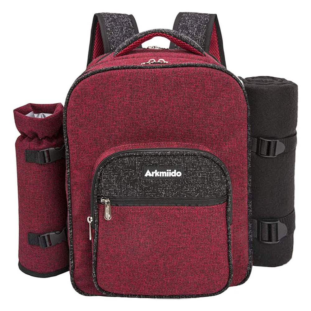 Image of 4-person Picnic Backpack, Shoulder Lunch Bag With Cooler Compartment, Outdoor Picnic Set, Double-layer Insulated & Padded Versatile Carry Bag (red)