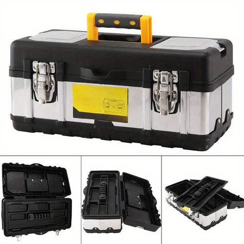 durablepro multi functional toolbox stainless portable double layer storage organizer thickened shockproof waterproof freezing resistant for hardware electrician diy and auto repair tools