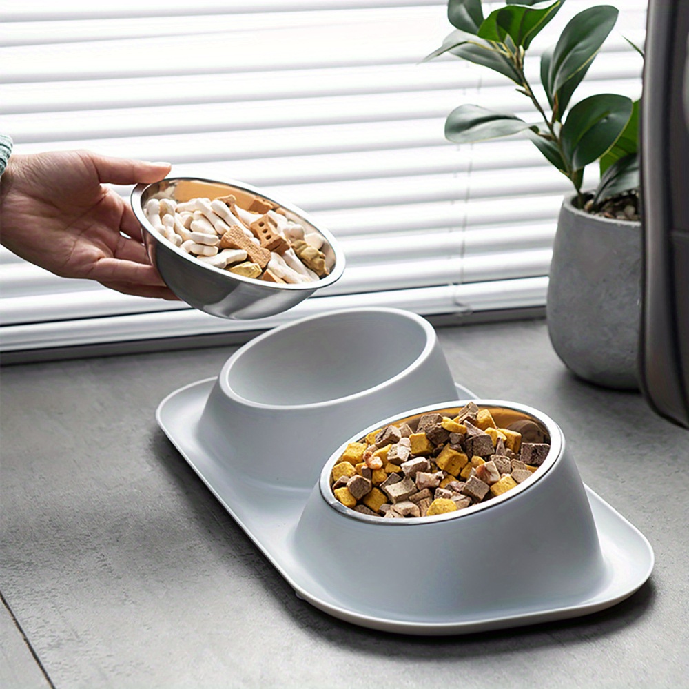 Double Dog Bowl Raised Dog Food Bowl Non Slip Stainless Steel Double Bowls with Non-spill for Small Dogs and Cats, 41*23*9cm, 3 Colours Available