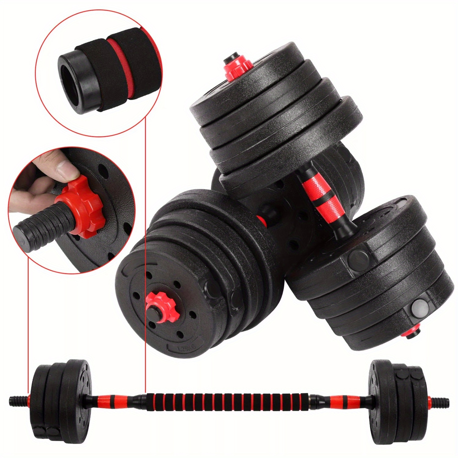 30Kg Dumbbell Set with Barbell and Weight Plates for Strength Training