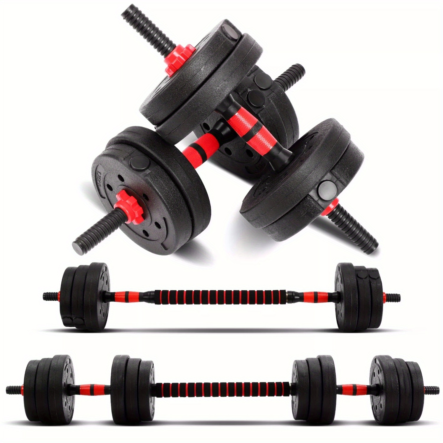 30Kg Dumbbell Set with Barbell and Weight Plates for Strength Training