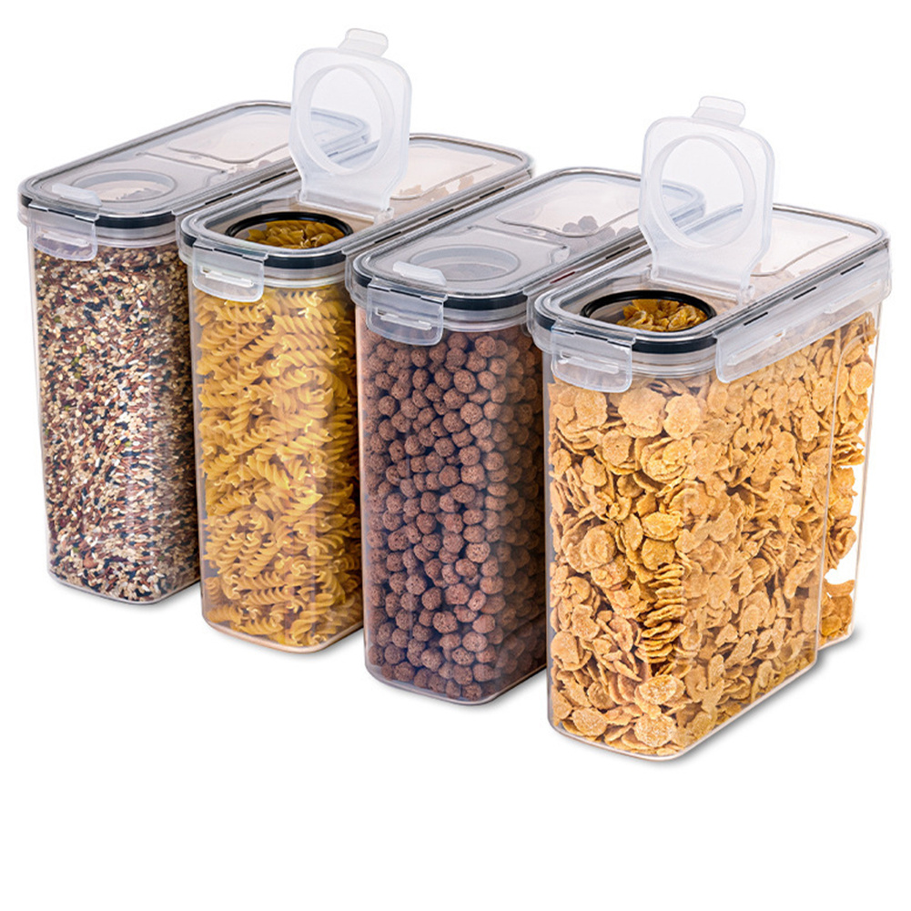 TEMU 4l Cereal Storage Containers 4pcs Set Plastic Practical Cereal Dispenser With Lids For Dry Food, Cereal, Flour, Sugar, Kitchen Storage Box
