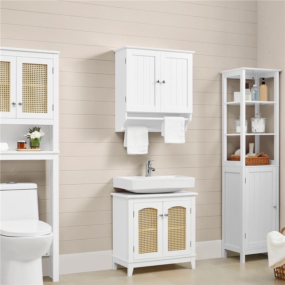 TEMU Costoffs Wall-mounted Bathroom Cabinet With Adjustable Shelf Modern Suspended Cabinet With Double Door And 2 Towel Rails For Bathroom