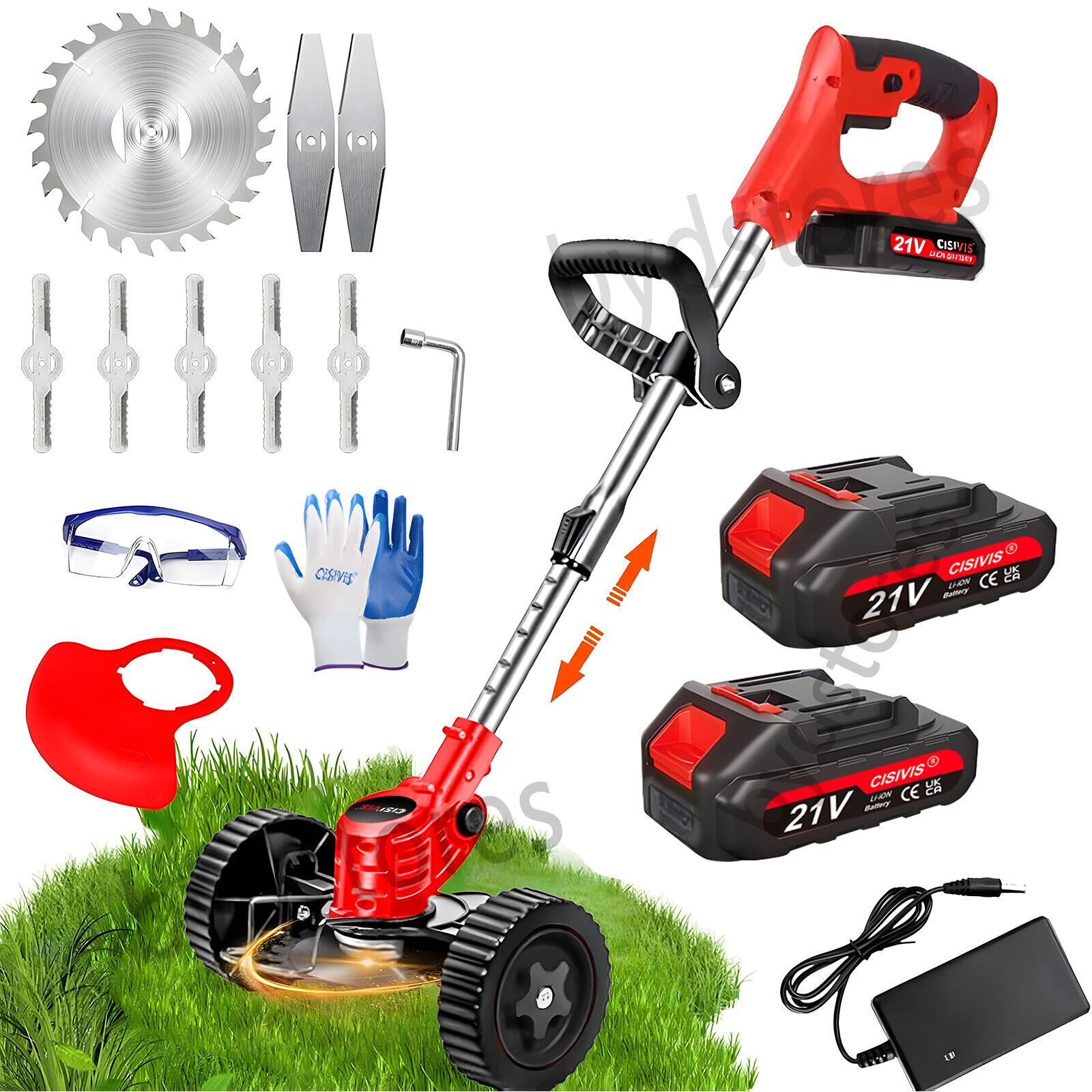 TEMU Machine Battery Electric Cordless Grass Trimmer Strimmer Garden Edger Cutter & Charger