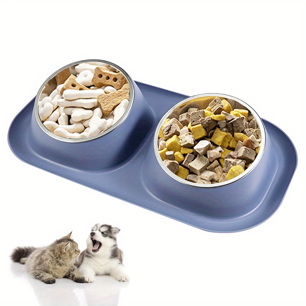Double Dog Bowl Raised Dog Food Bowl Non Slip Stainless Steel Double Bowls with Non-spill for Small Dogs and Cats, 41*23*9cm, 3 Colours Available
