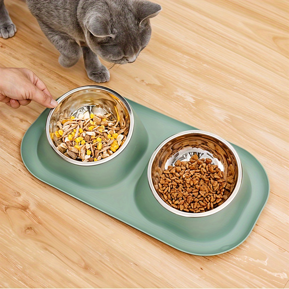 Double Dog Bowl Raised Dog Food Bowl Non Slip Stainless Steel Double Bowls with Non-spill for Small Dogs and Cats, 41*23*9cm, 3 Colours Available