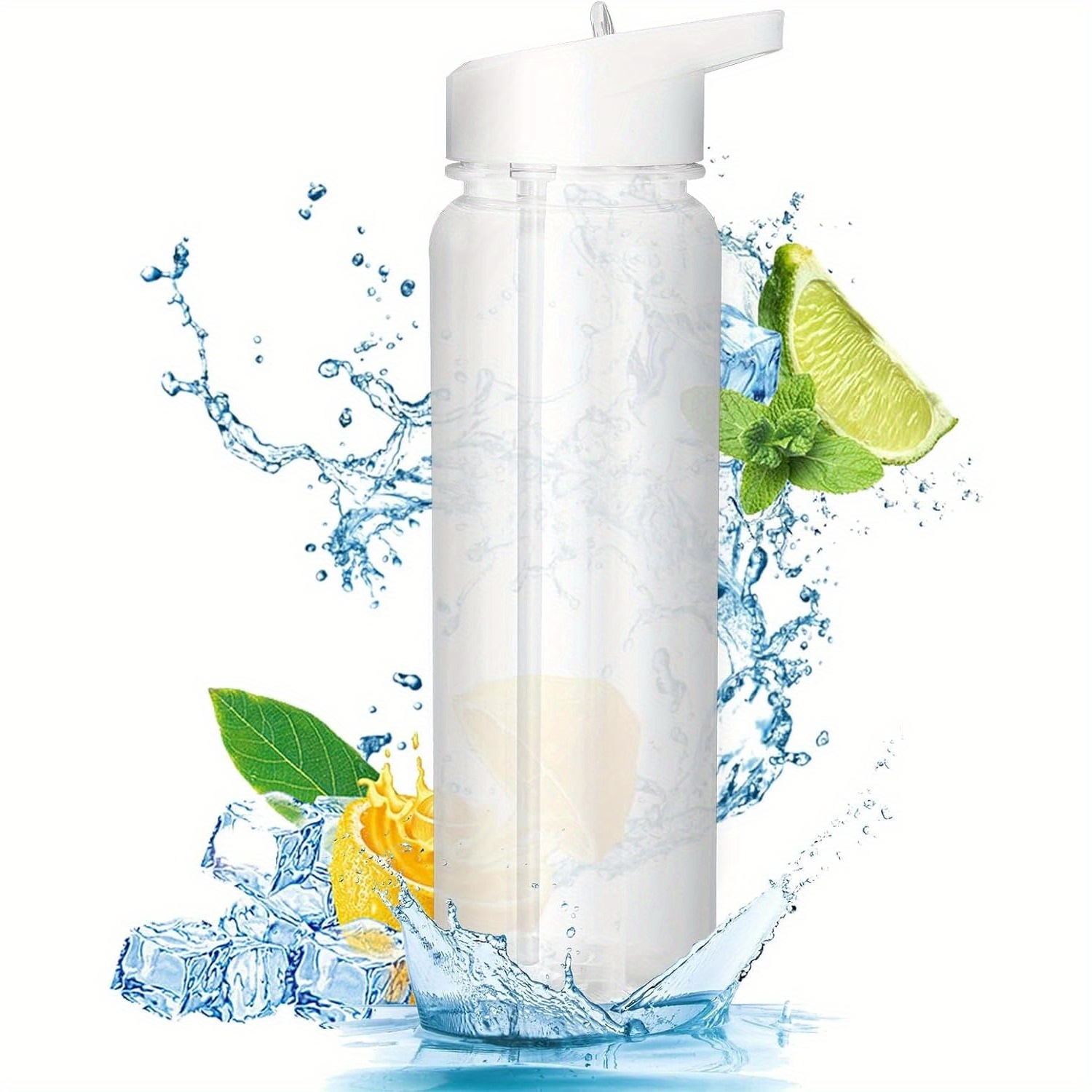 TEMU Water Bottle With Straw 750ml Plastic Leakproof Bottle For Cold Water Reusable Transparent Gym Bottle For Sport Picnic Traveling Study Cycling