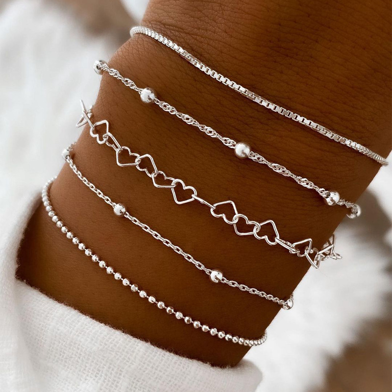 E-shop Damen Boho Armband-Set, Mehrreihiges Armband, mit Herz-Details, verstellbar, für Damen und Mädchen, ideal als Geschenk oder für & Urlaub