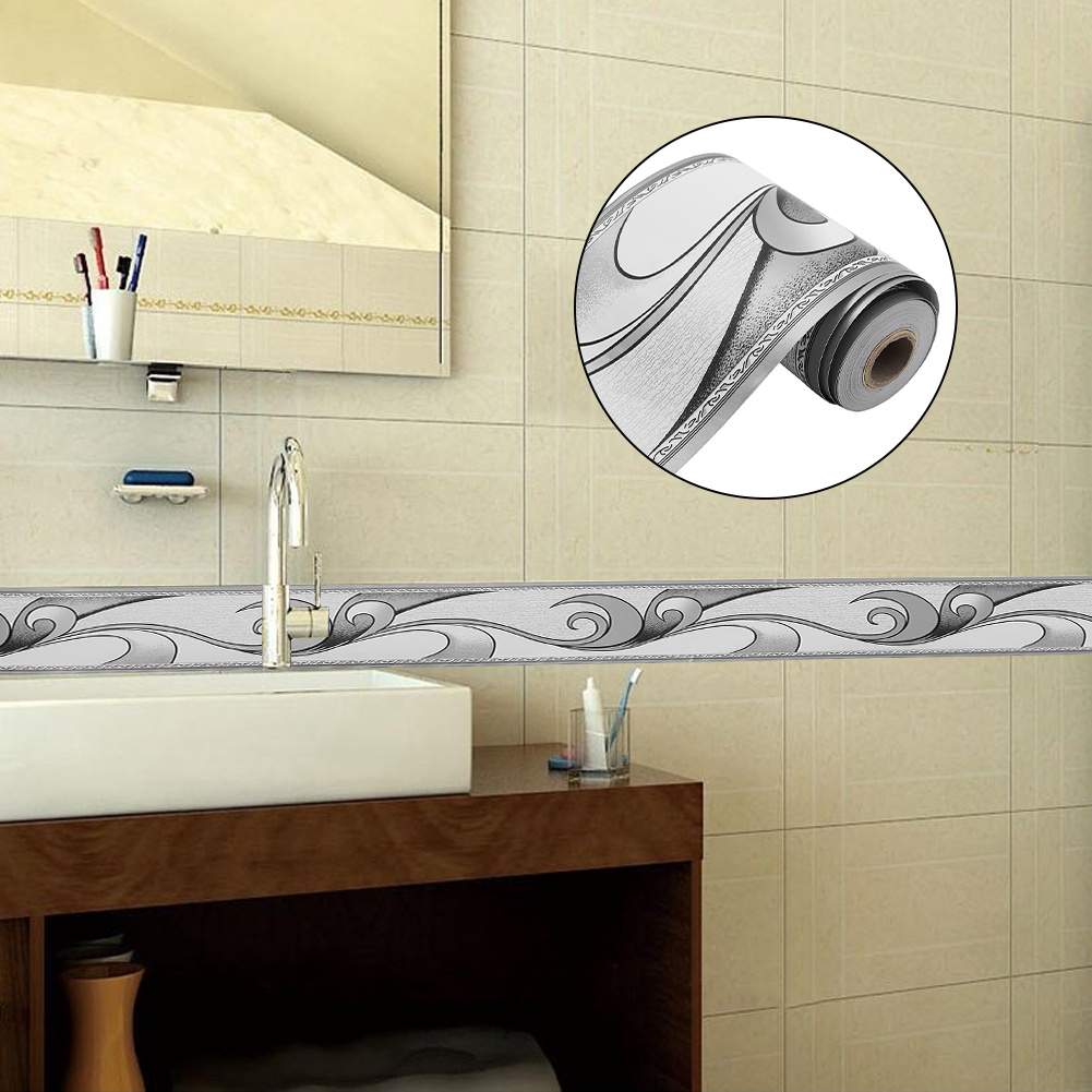 TEMU 1000x10cm 1 Roll Peel And Stick Wall Border Decal For Baseboard Waistline Flexible Pvc Skirting Trim Sticker For Bathroom Tile Edging