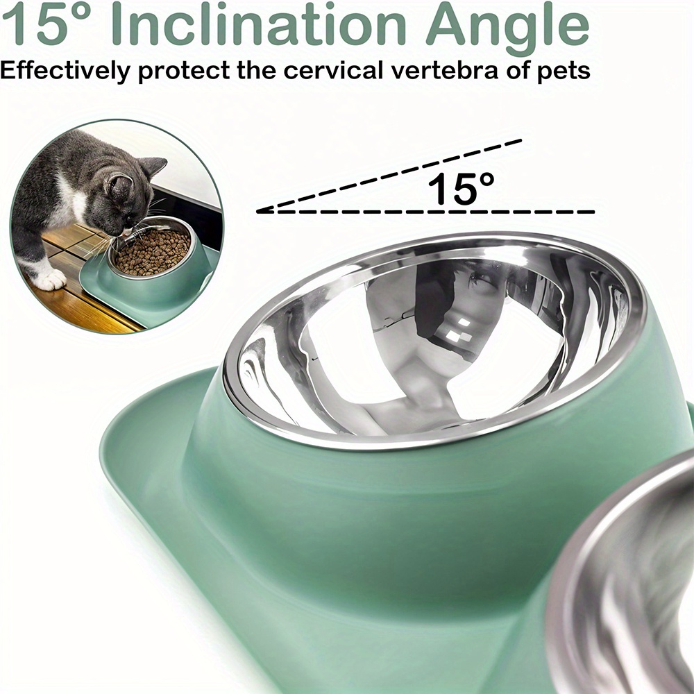 Double Dog Bowl Raised Dog Food Bowl Non Slip Stainless Steel Double Bowls with Non-spill for Small Dogs and Cats, 41*23*9cm, 3 Colours Available