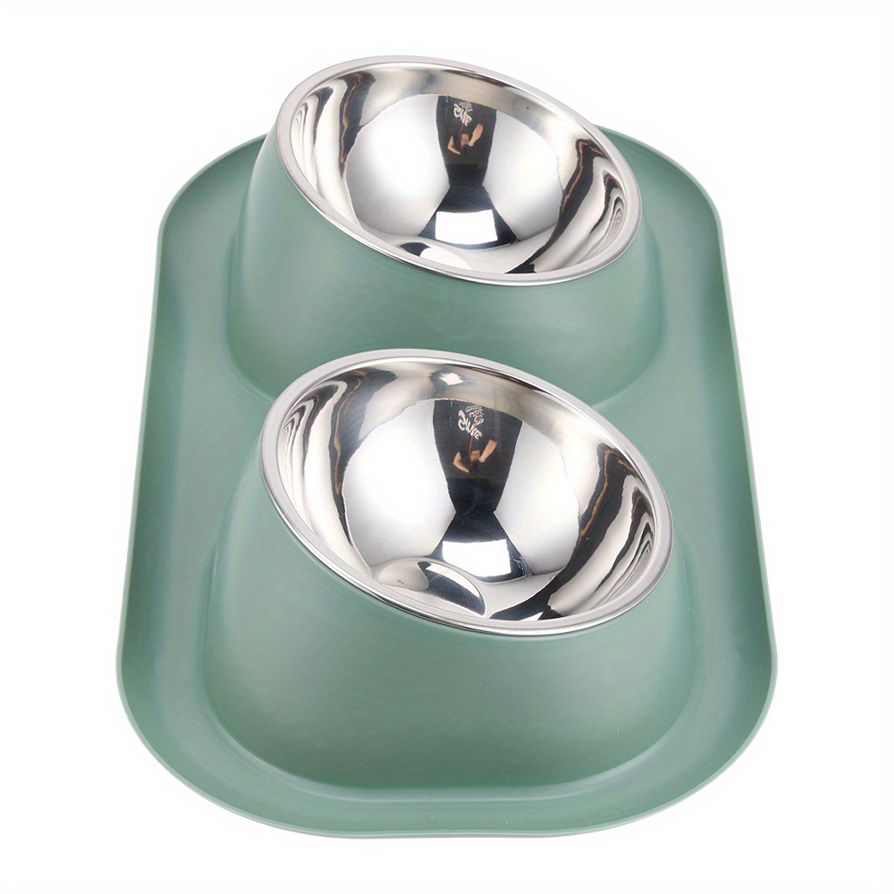 Double Dog Bowl Raised Dog Food Bowl Non Slip Stainless Steel Double Bowls with Non-spill for Small Dogs and Cats, 41*23*9cm, 3 Colours Available