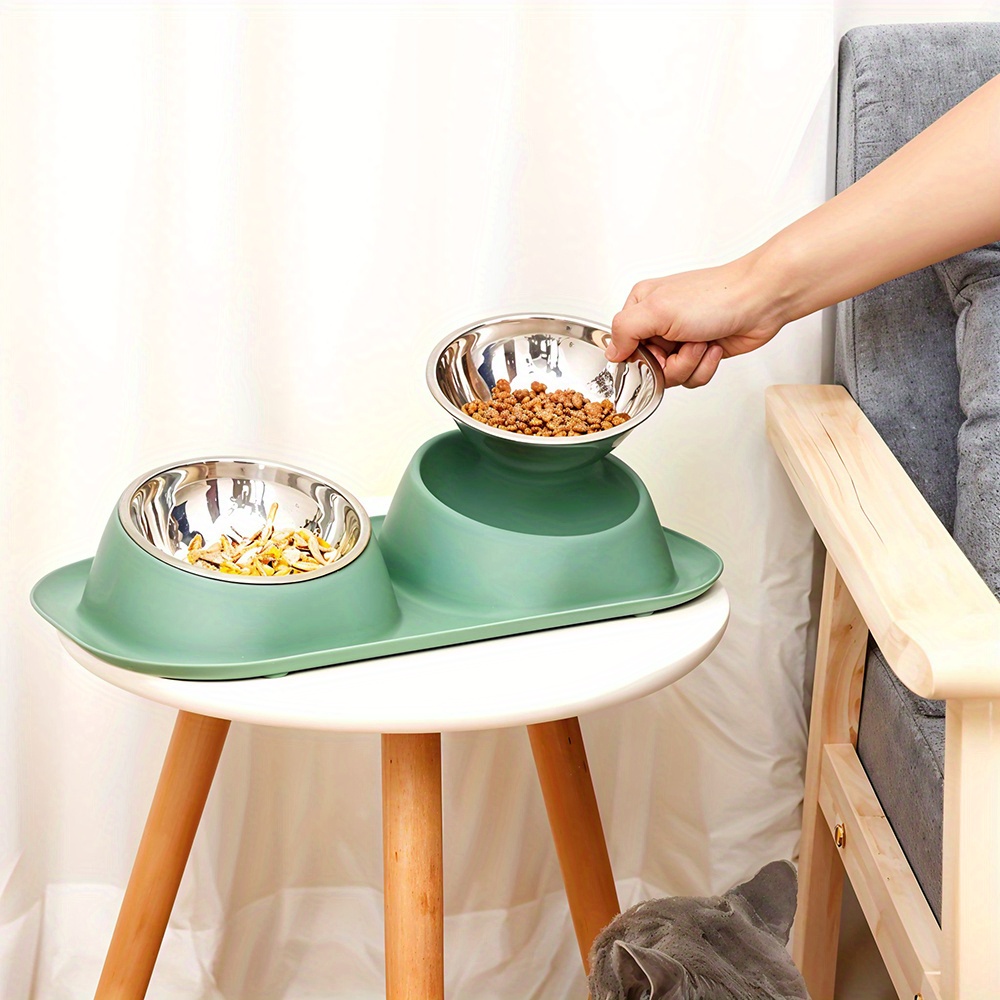 Double Dog Bowl Raised Dog Food Bowl Non Slip Stainless Steel Double Bowls with Non-spill for Small Dogs and Cats, 41*23*9cm, 3 Colours Available