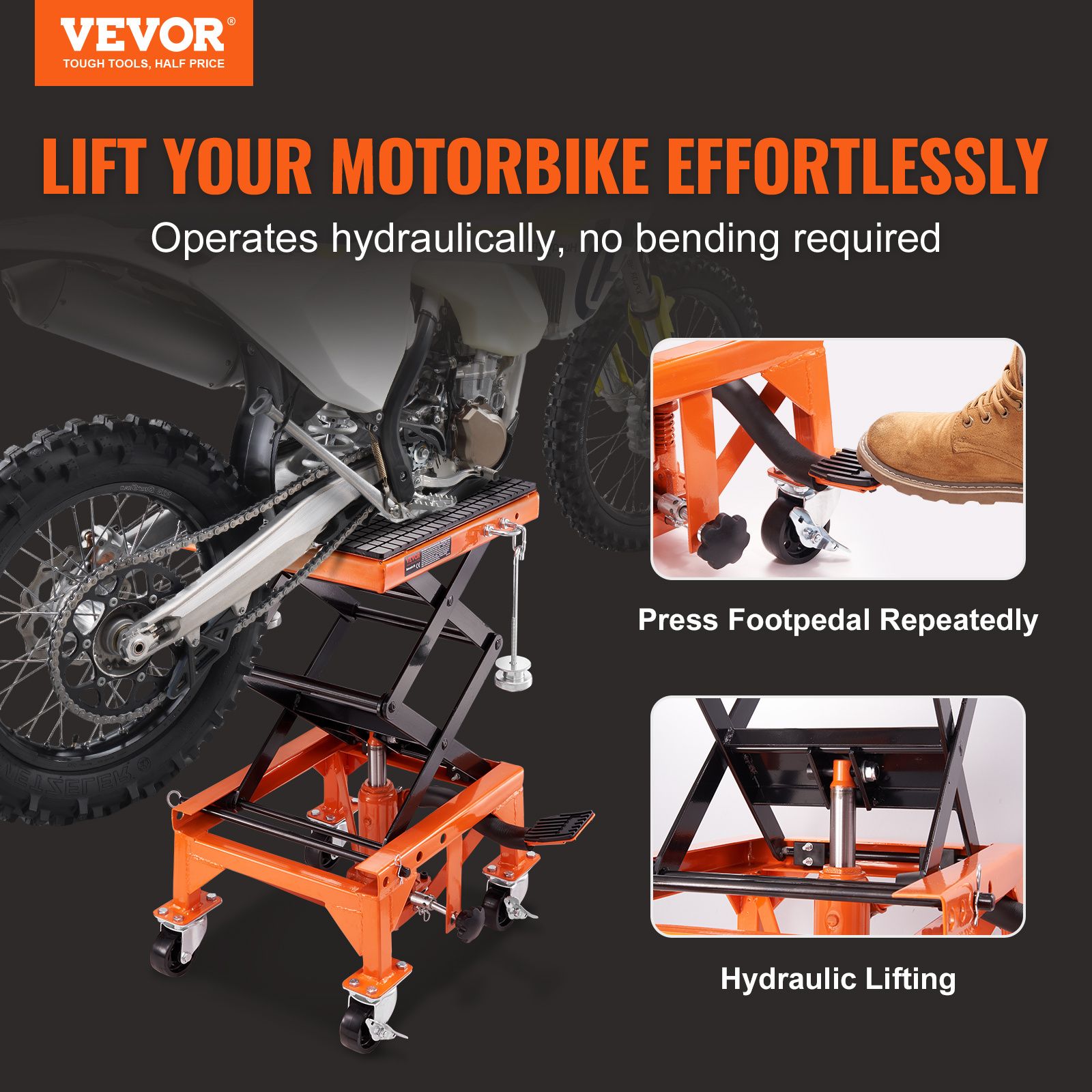 TEMU Hydraulic Motorcycle Lift, 350 , No Electricity, No Plug, Orange.