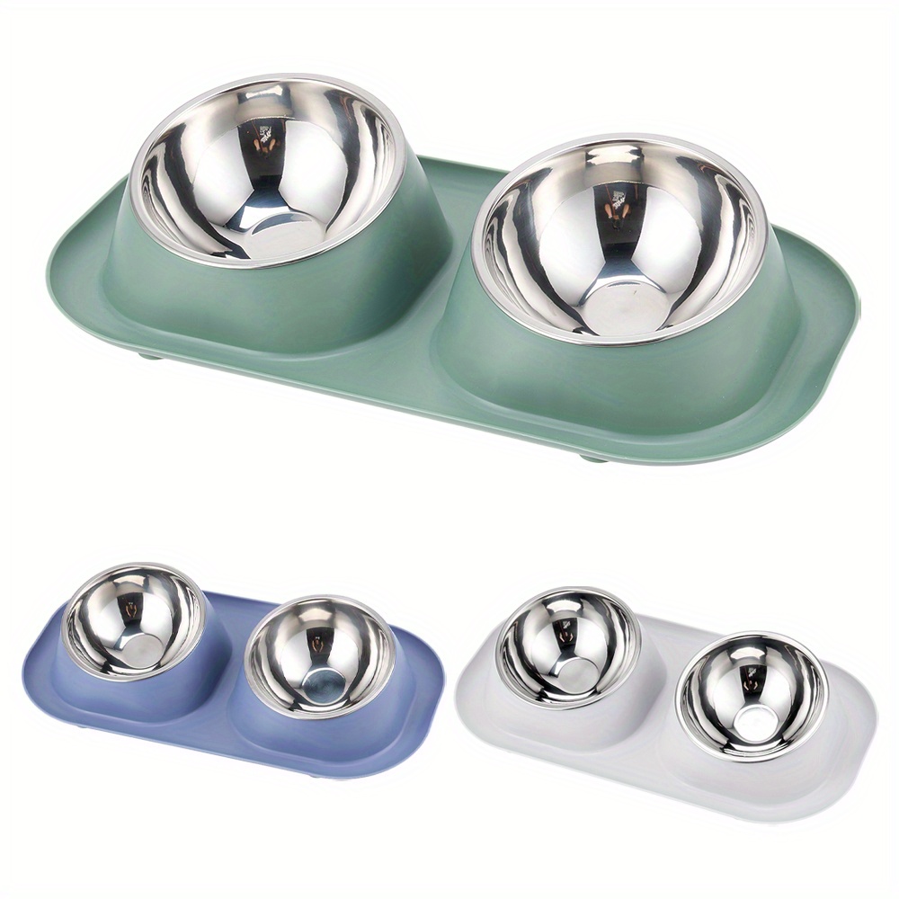 Double Dog Bowl Raised Dog Food Bowl Non Slip Stainless Steel Double Bowls with Non-spill for Small Dogs and Cats, 41*23*9cm, 3 Colours Available