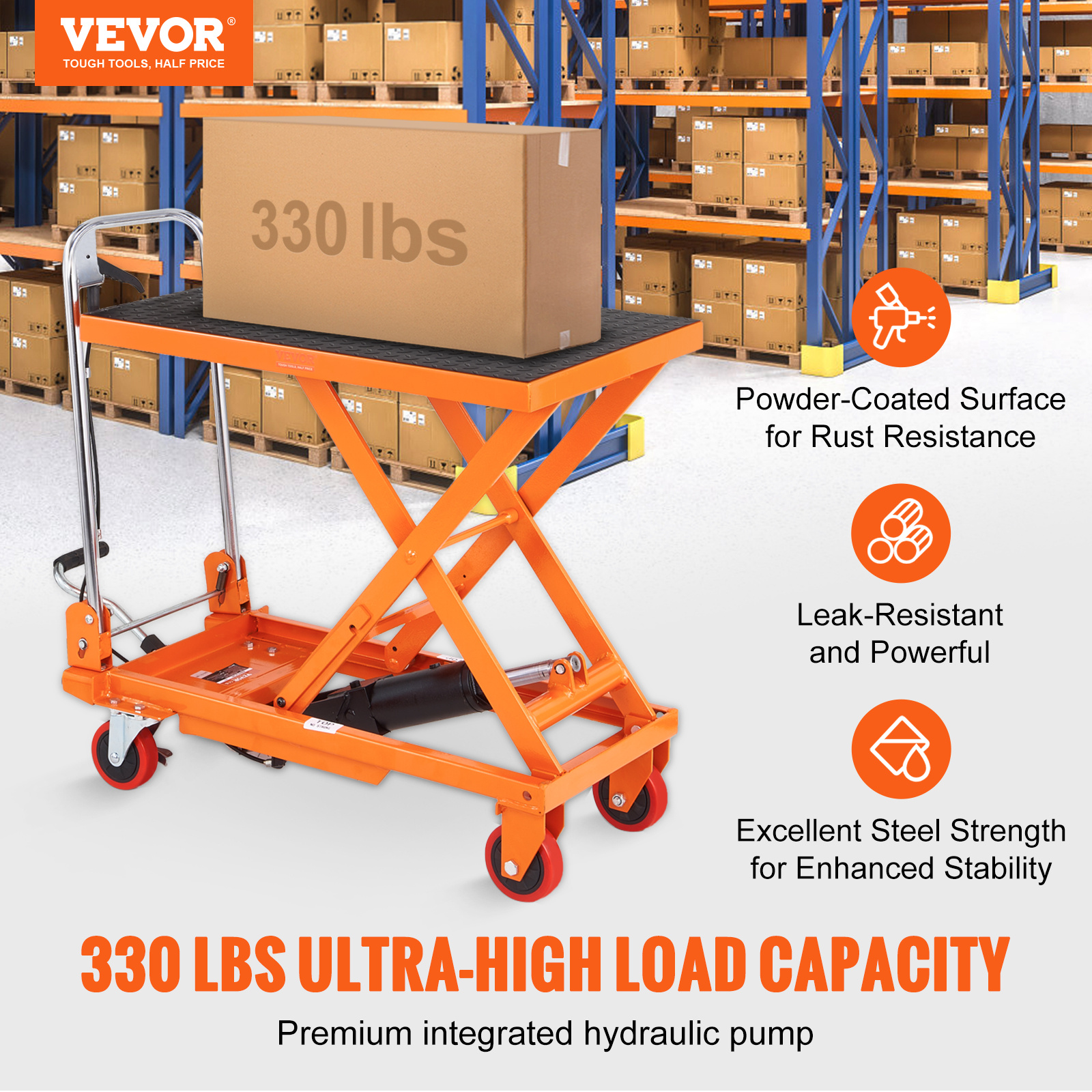TEMU VEVOR Mesa de elevación hidráulica de tijera 150kg de capacidad de carga Carro de mesa de elevación 220-720mm de elevación Mesa de 700x450mm