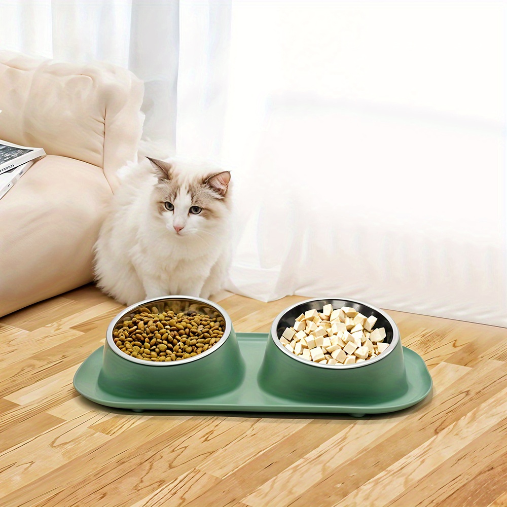 Double Dog Bowl Raised Dog Food Bowl Non Slip Stainless Steel Double Bowls with Non-spill for Small Dogs and Cats, 41*23*9cm, 3 Colours Available