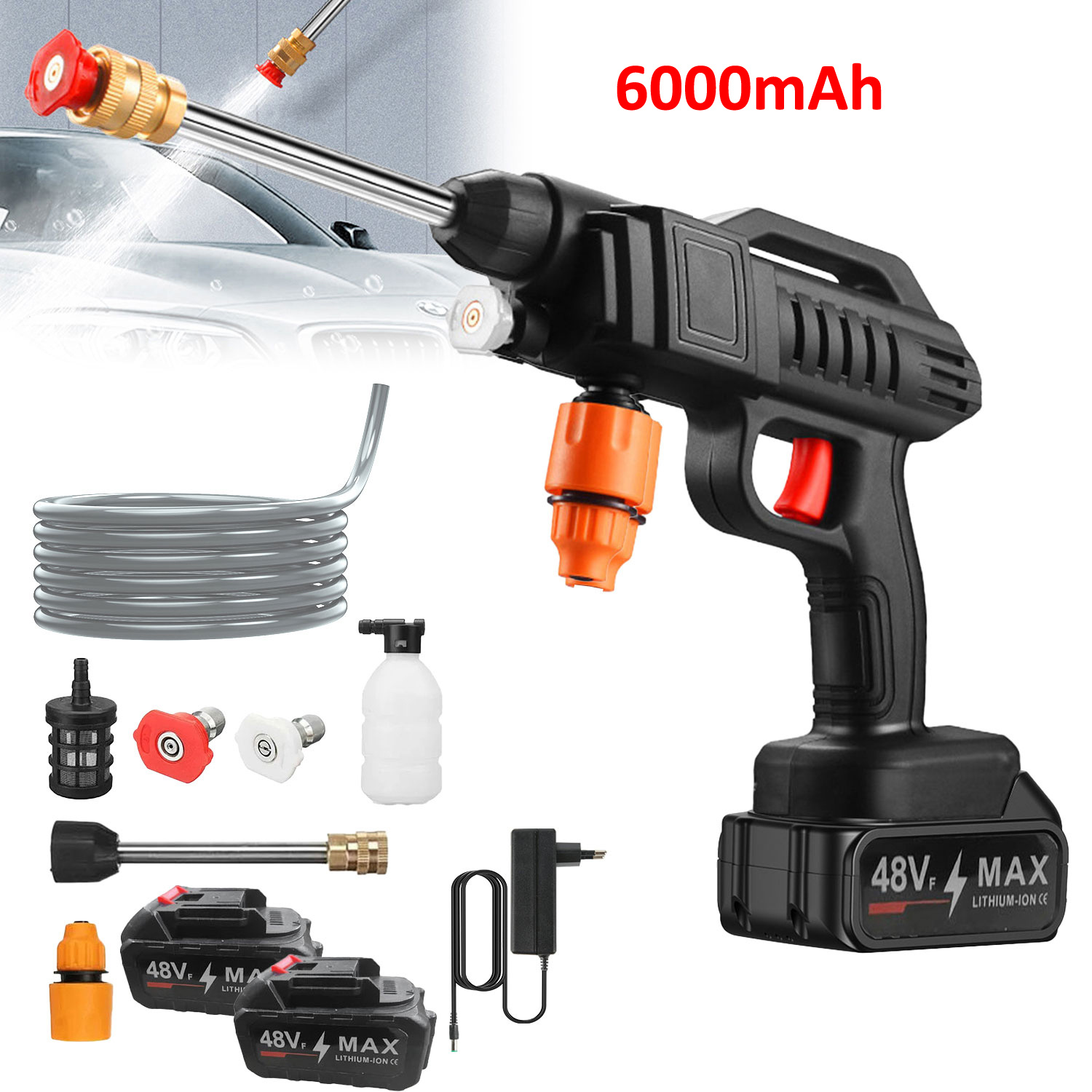 1500w 50bar portable high pressure car washer gun with battery foam supplier wireless car drinking machine car clean
