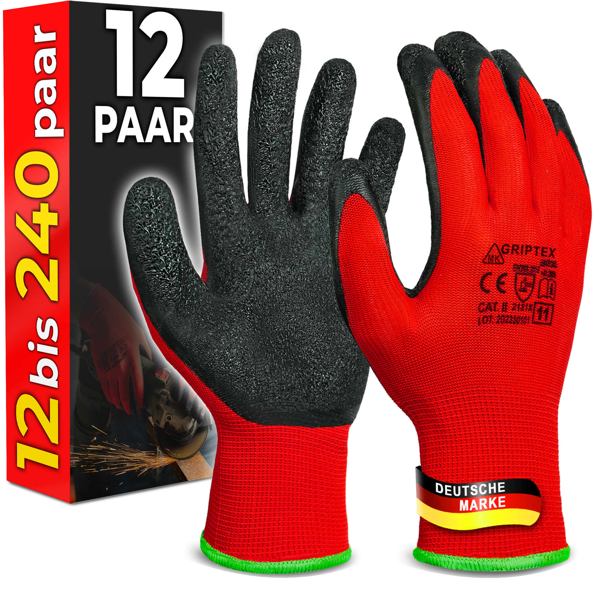 Arbeitshandschuhe 24 PAAR Montagehandschuhe Handschuhe PU Gr. 7-10 Garten - DKA Baustoffe