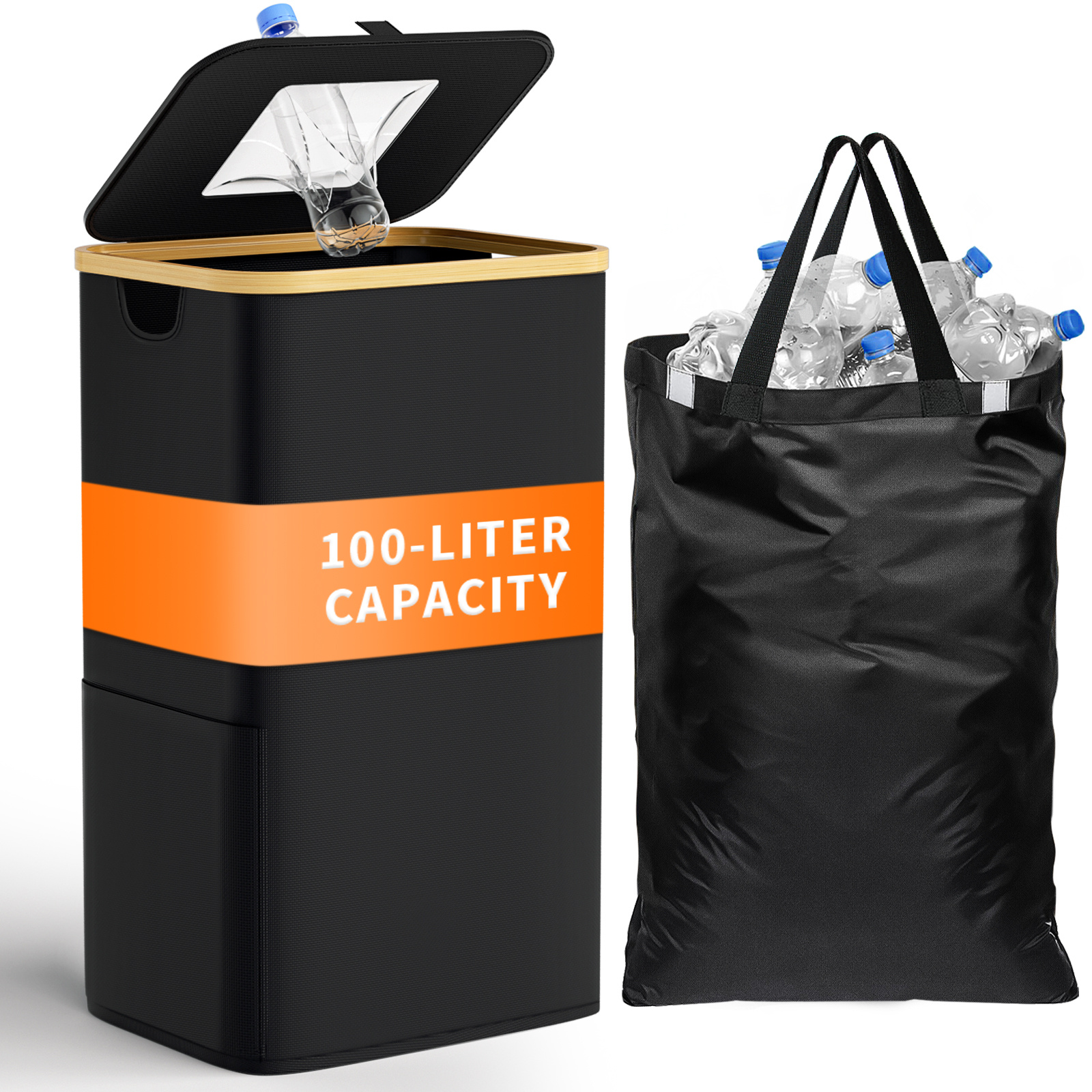 E-shop 600D Oxford Nylon Faltbarer Flaschenhalter für Innenbereich, Mülleimer, 100L Fassungsvermögen, Reißfest und Waschbar, Kann ca. 35 Flaschen