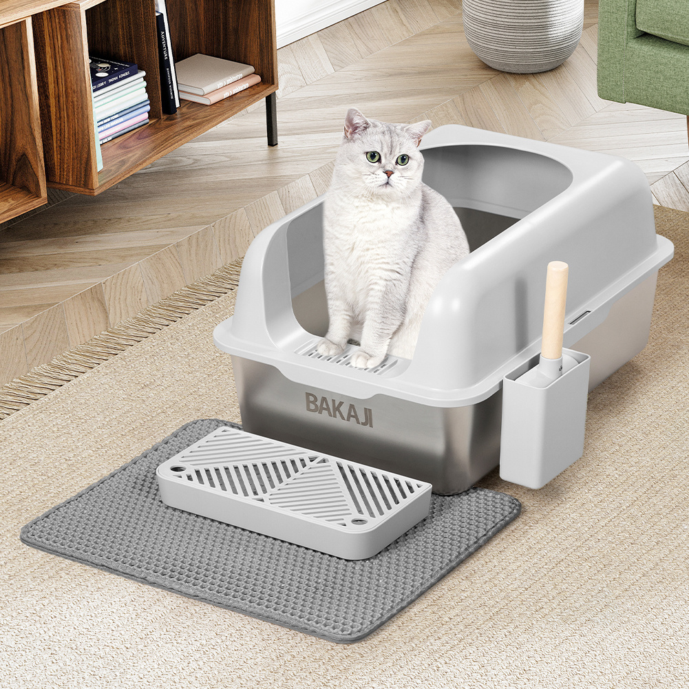 TEMU Extra Large Cat Litter Box With And Edge And Anti-sand Spill Mat, Scoop For Collection With Container And Anti-dirt Mat, Non-slip Base, 35 Liter
