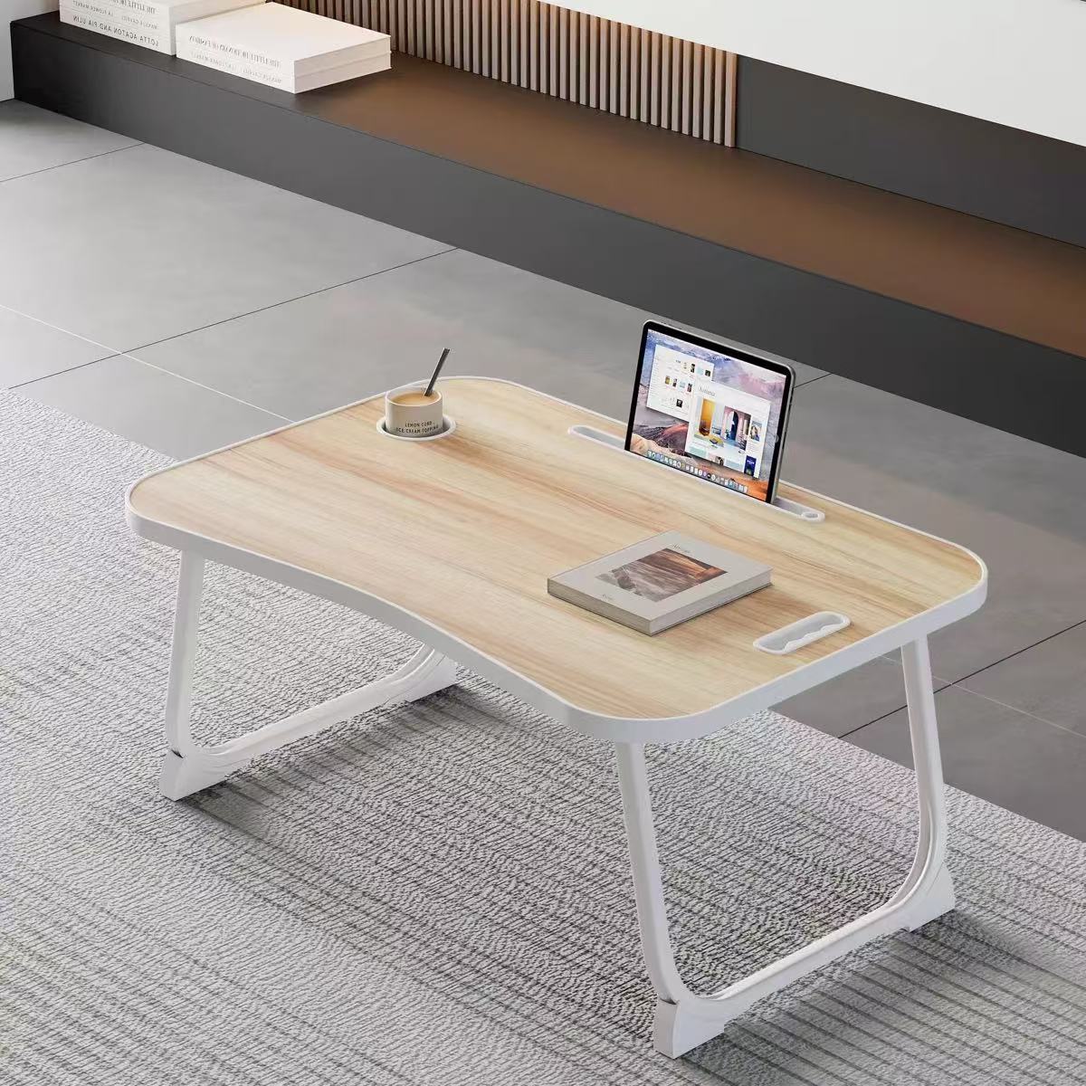 TEMU Portable Laptop Tables, Foldable Study Desks With Cup Holders And Tablet Slots For Working, Writing, Drawing, And Dining, 60x40cm