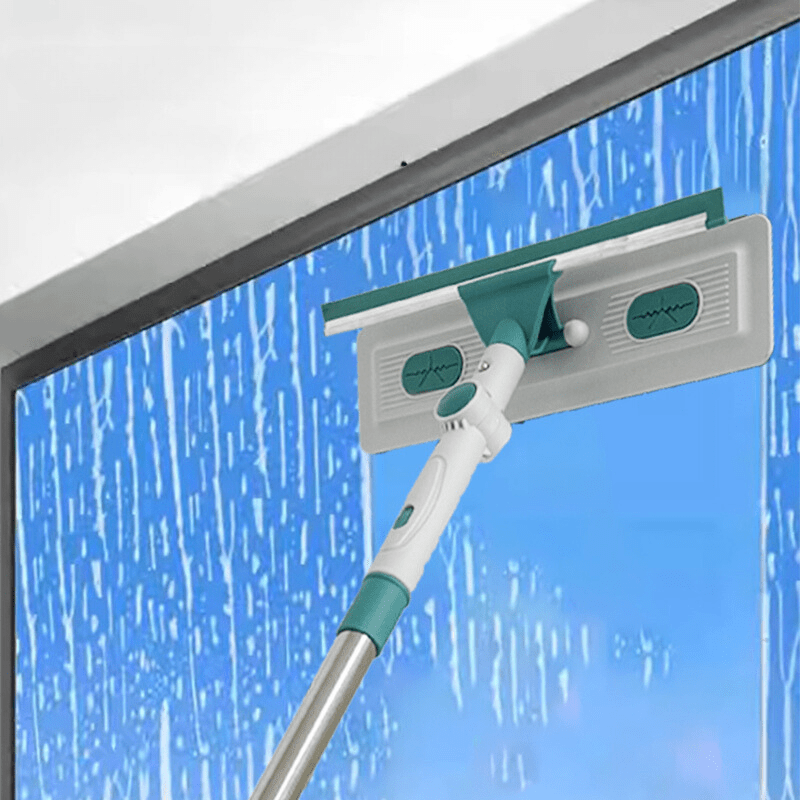 TEMU 180° Rotating Window Cleaner With 2 Microfiber Pads, Adjustable Telescopic Handle, 1-1.7m X 0. - Made Of Stainless Steel + Silicone +