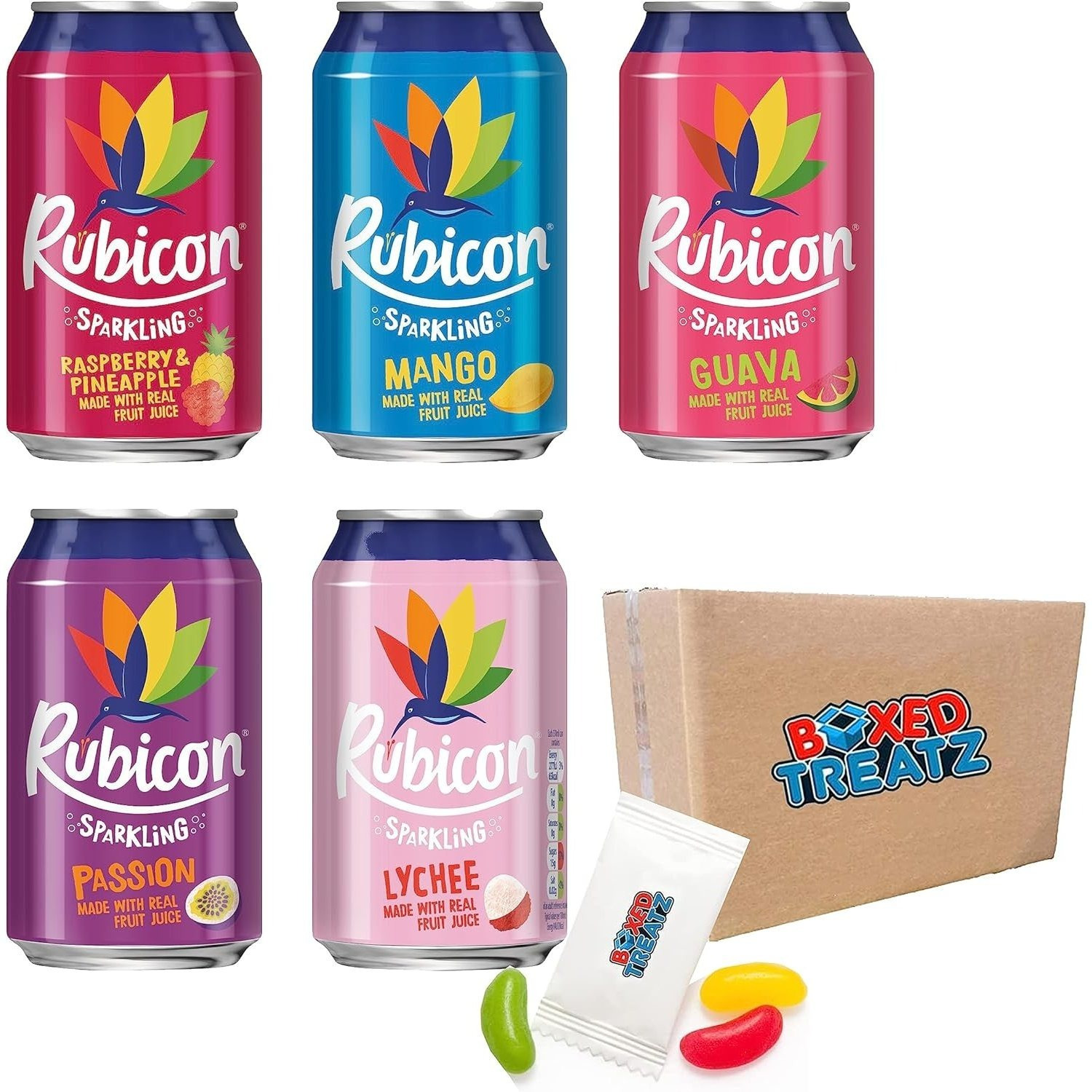 TEMU Rubicon Sparkling Fizzy Drink With Real Fruit Juice 330ml Pack Of 24 Assorted Flavours Suitable For Vegans Rubicon Sparkling Cans Bundle 4