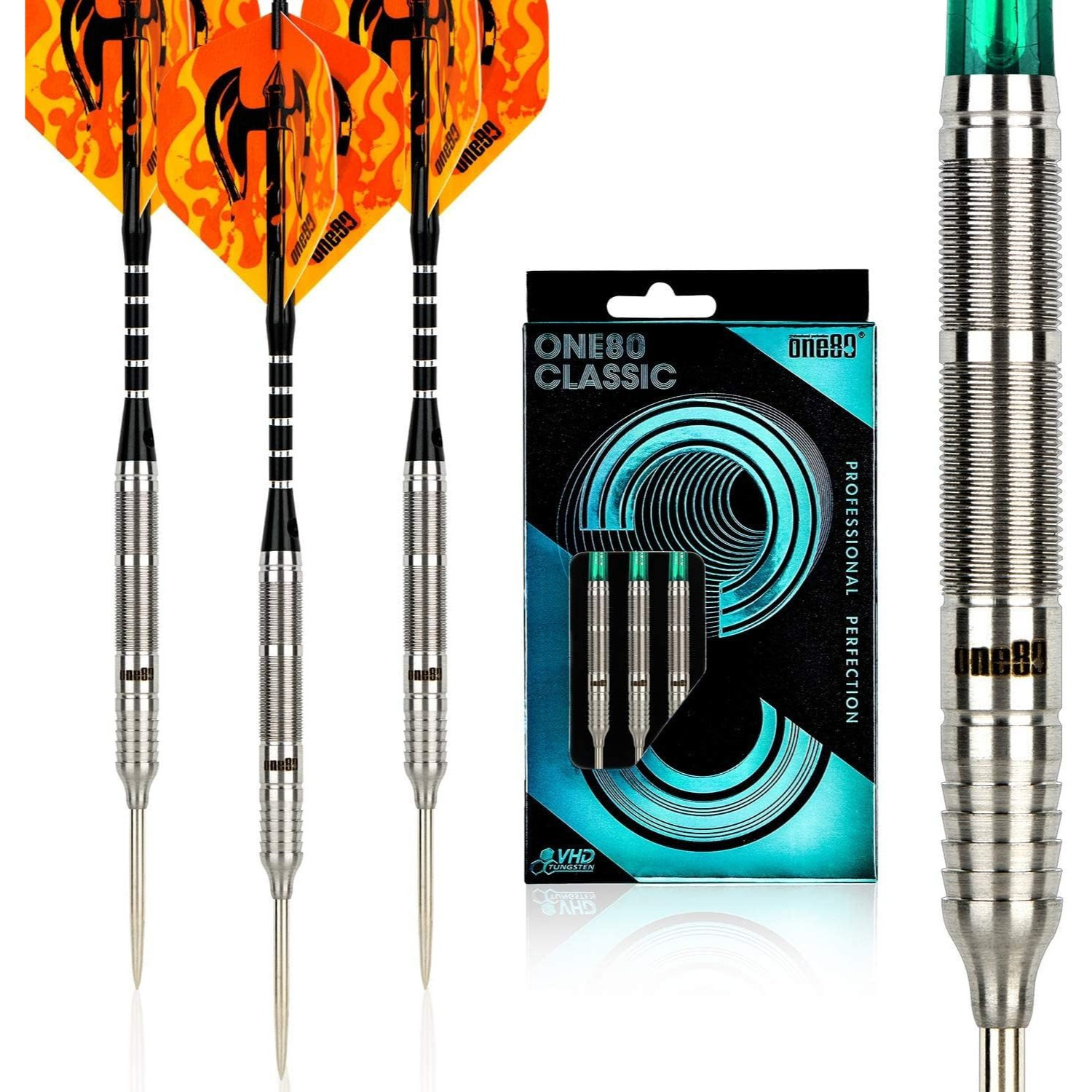 One80 Professional Darts Made Of - Steel Darts With Metal Tip, Flights And Shafts In A Set, 23g