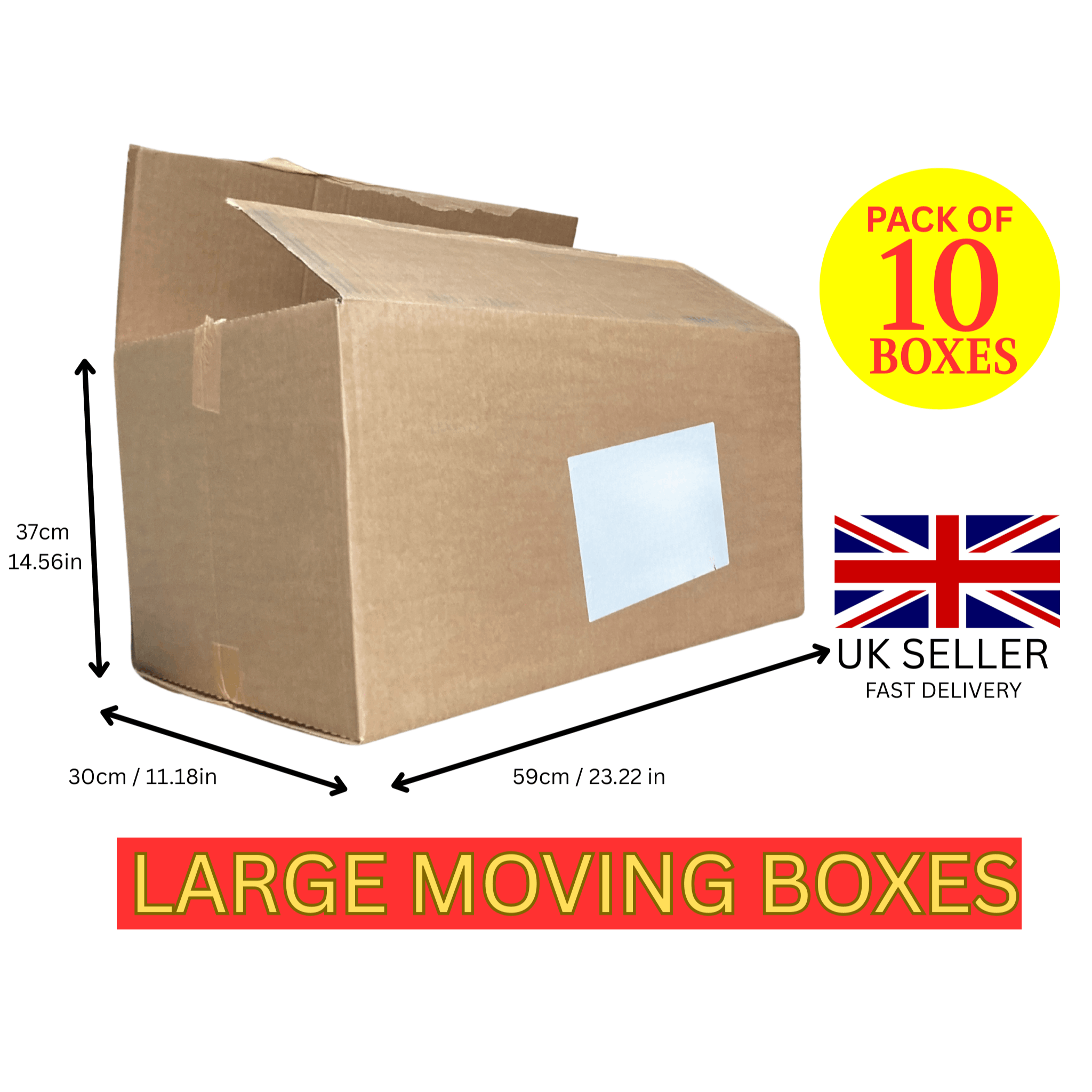 TEMU Large Moving Boxes – Pack Of 10 Strong Cardboard Boxes (59x30x37cm) For Moving Home, Storage, Shipping Products – Uk Seller