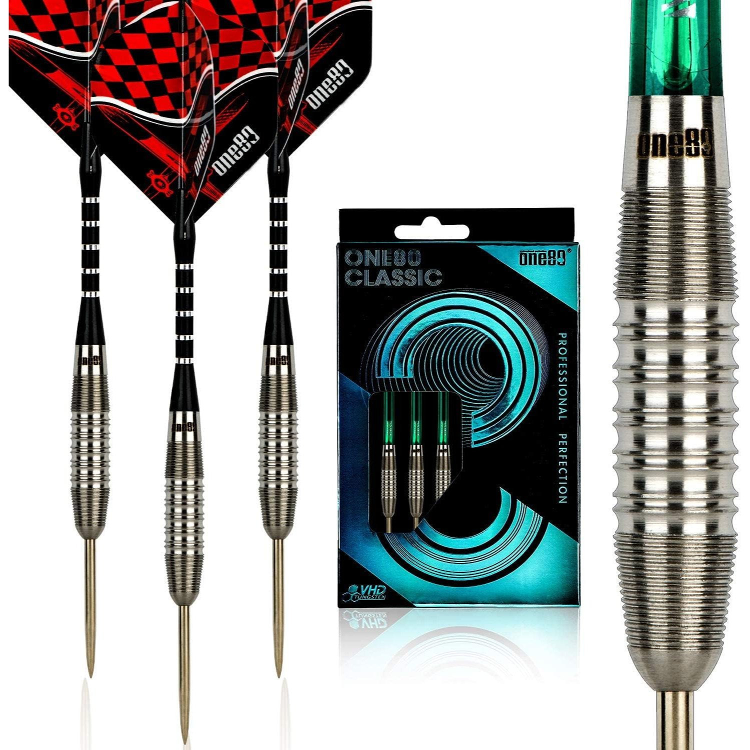 One80 Professional Darts – Steel Tip Darts With Flights & Shafts Set, 24g
