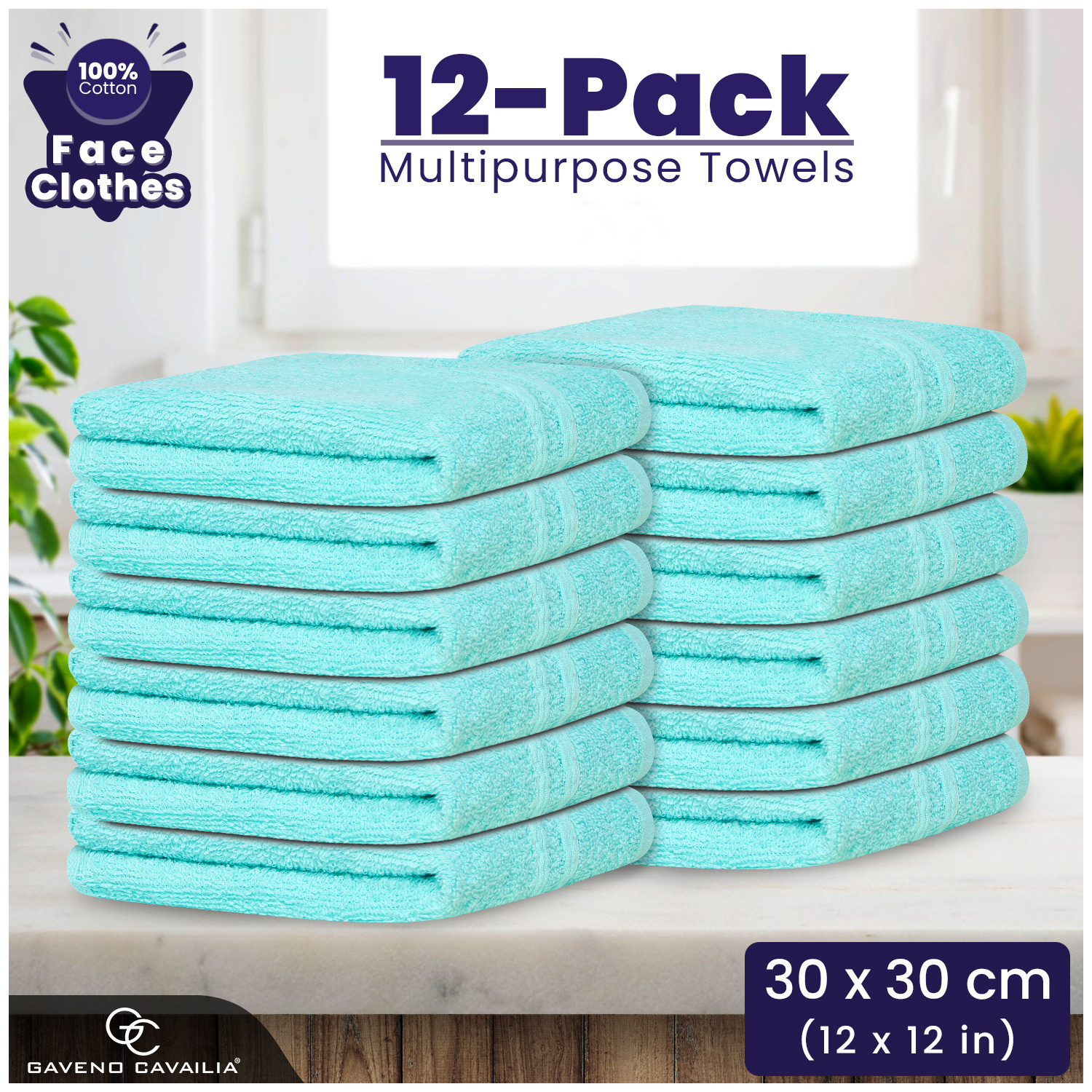 TEMU Gc Cavailia 12-pack 30x30cm Face Towels | Super Soft & Absorbent 100% Cotton Wash Clothes | Breathable Quick-dry | Ideal For Bath, Kitchen & Gym