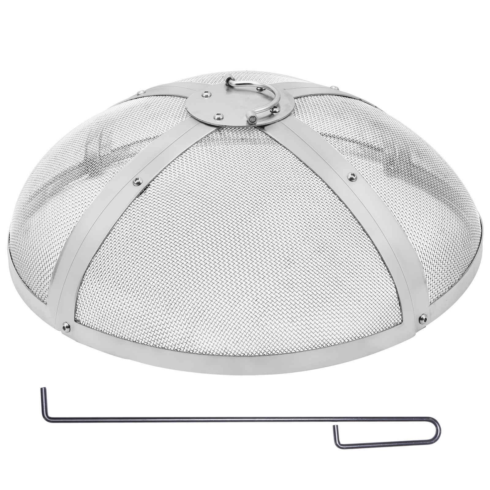 Image of Vevor Fire Pit Spark Screen Round 27", Reinforced Heavy Duty Steel Metal Cover, Outdoor Firepit Lid, Easy-opening Top Screen Covers Round With Ring Handle For Outdoor Patio Fire Pits Backyard