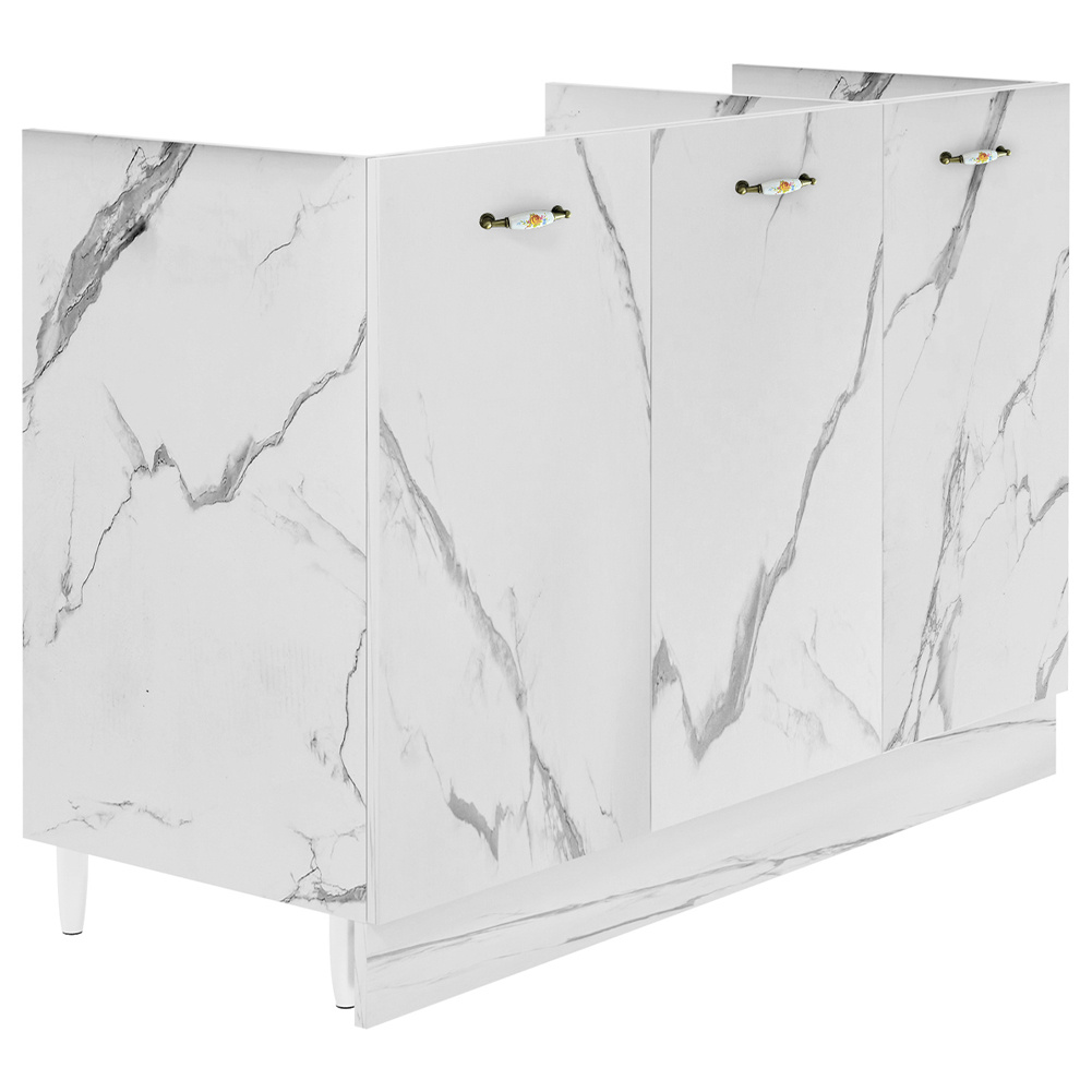 Shally Dogan Mobile Under-sink Cabinet For Kitchen 3-door Base Unit 80 For Sink, Marble Effect, Dimensions 120 X 50 X 85 Cm