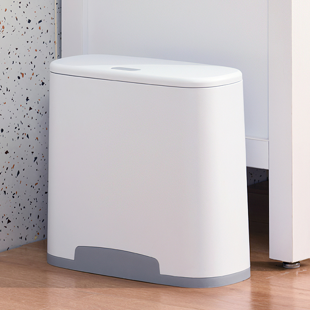 TEMU Slim Bathroom Living Room Waste Bin Trash Can With Garbage Bag Holder Press Lid Rubbish Bin