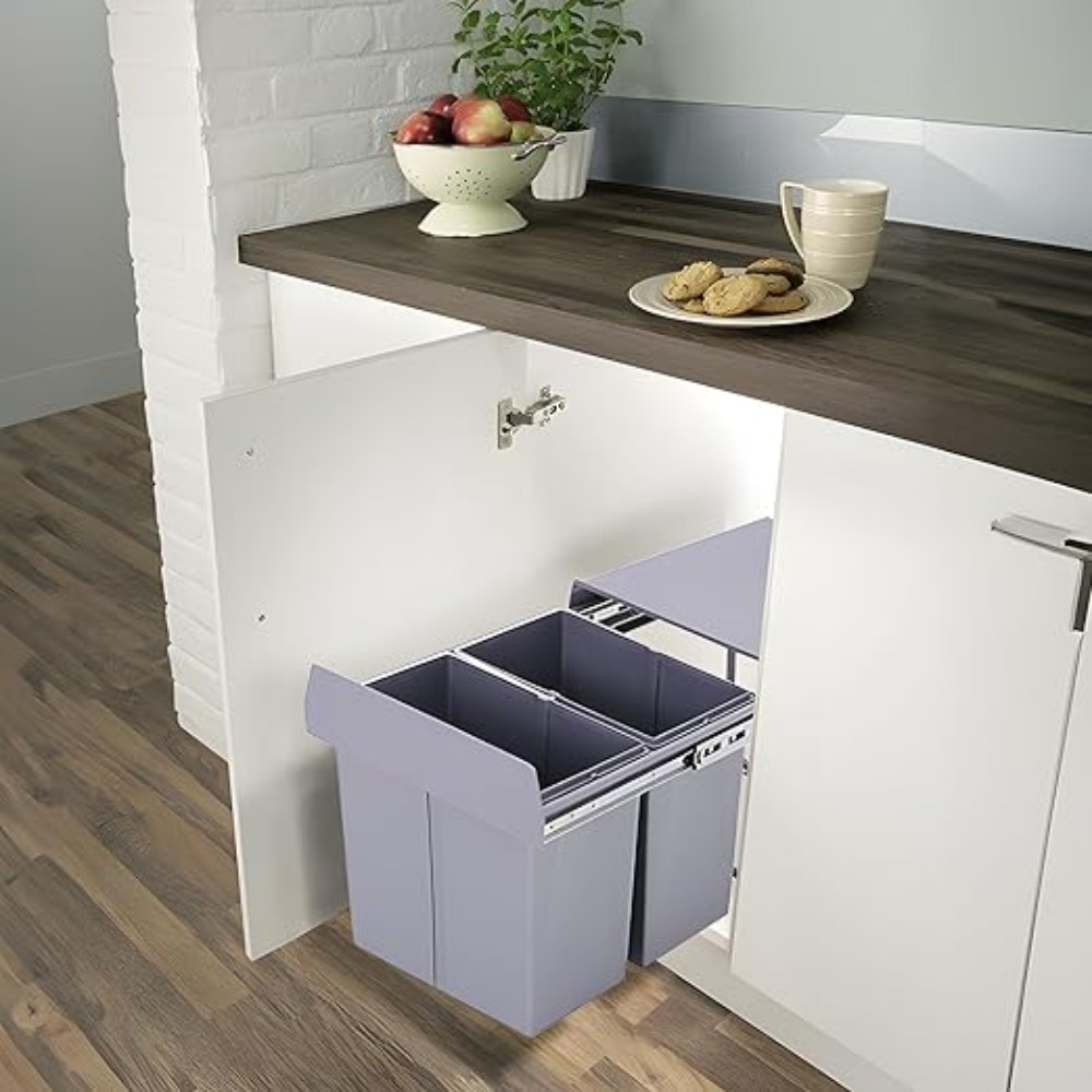 TEMU 1pc 40l Pull-out Kitchen Bin - Dual 20l Cabinet Integrated For 400mm Cupboards - Space-saving Recycling Solution With Rails