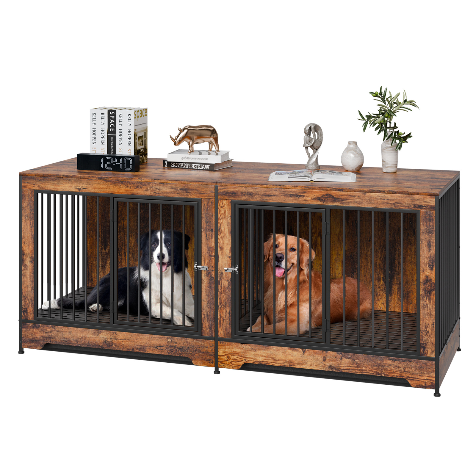 TEMU VEVOR Meuble de chien 75 pouces en bois d'intérieur avec séparateur et bac