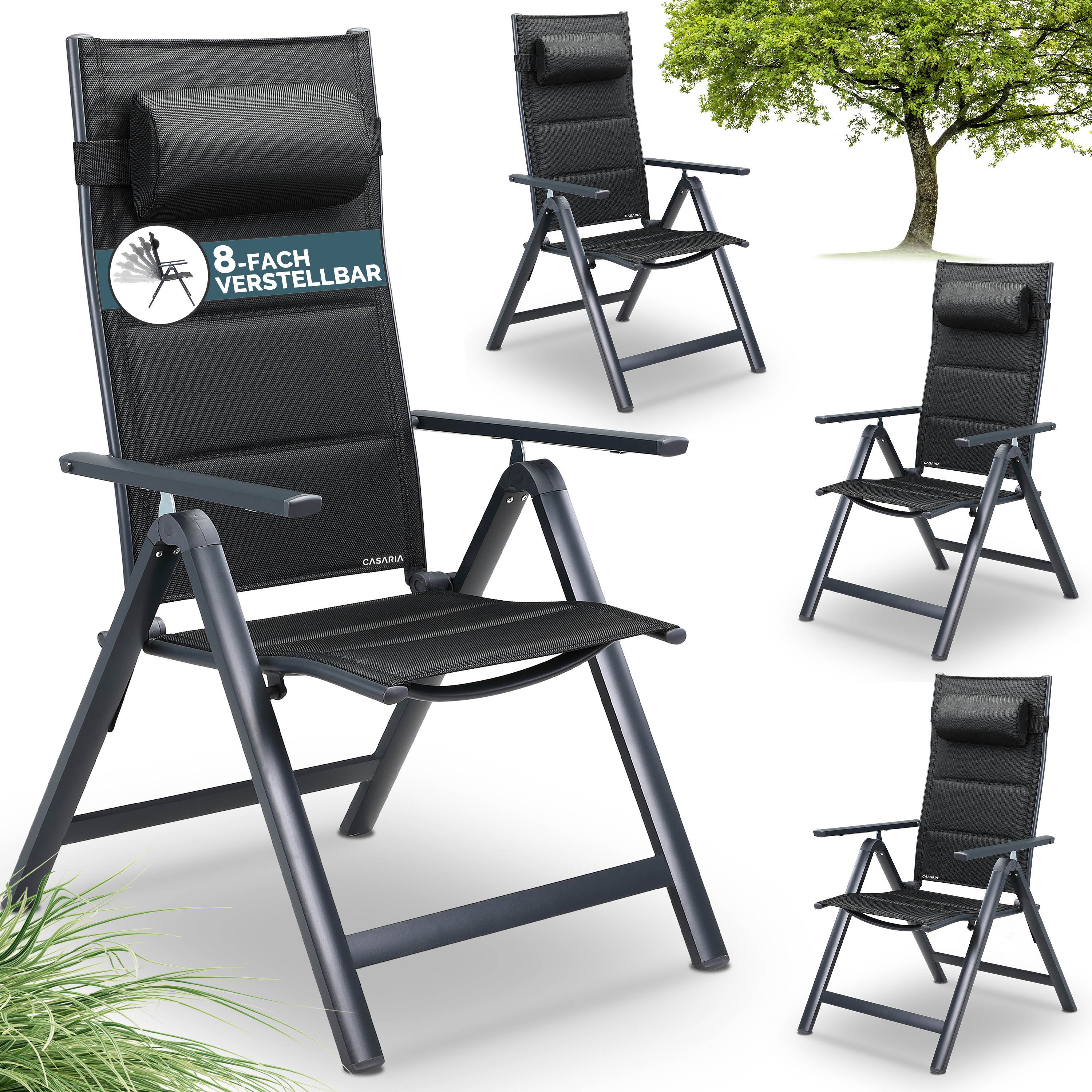 Image of Casaria® Garden Chairs Set Foldable Padded Aluminum 8-position Adjustable 120 Kg Load Capacity Weatherproof Outdoor Balcony Camping High Chair