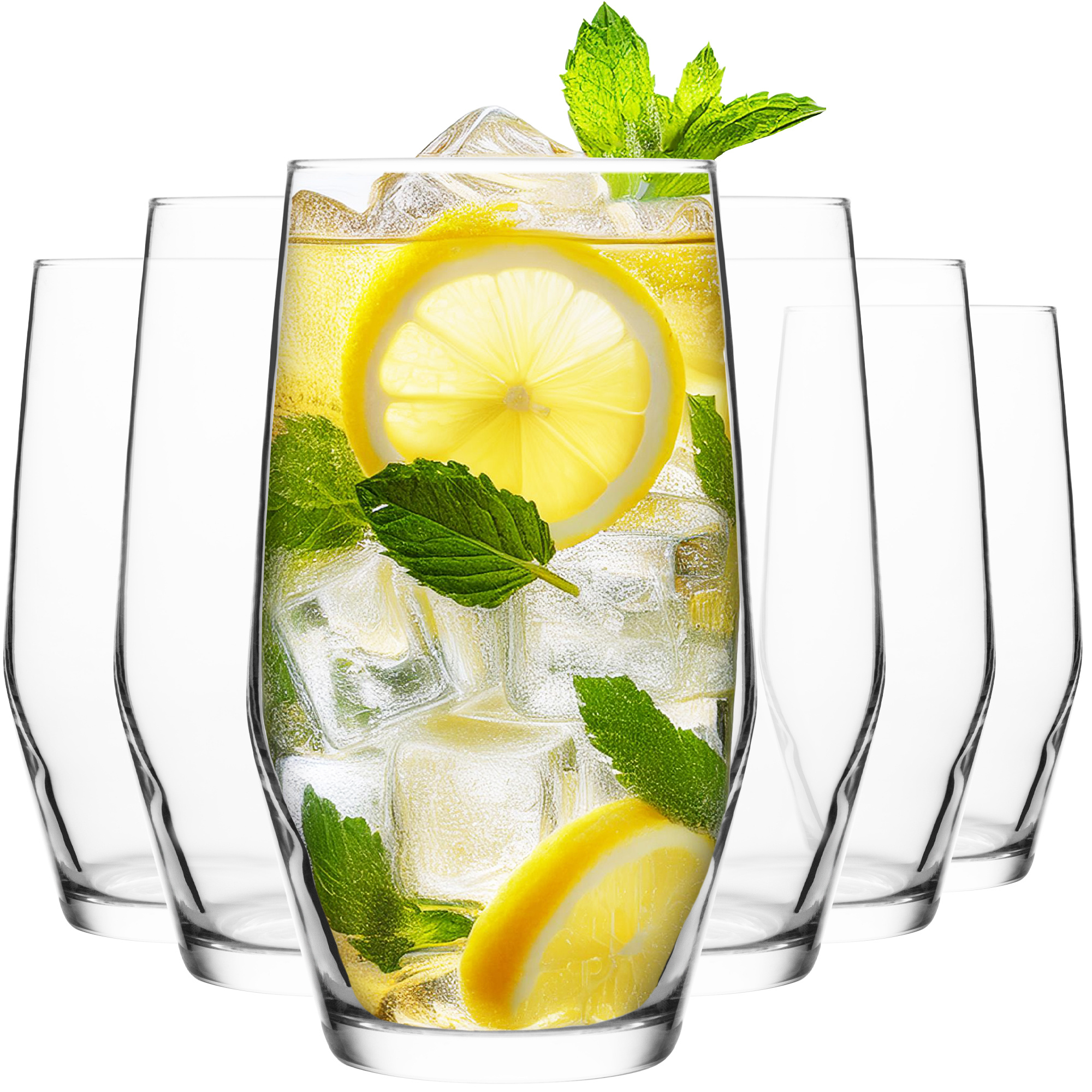 TEMU Homiu Highball Glasses | Set Of 6 | 495ml | Tall Glasses | Water Gin Cocktail Juice | Drinking Glassware | Napoli Collection | Dishwasher Safe