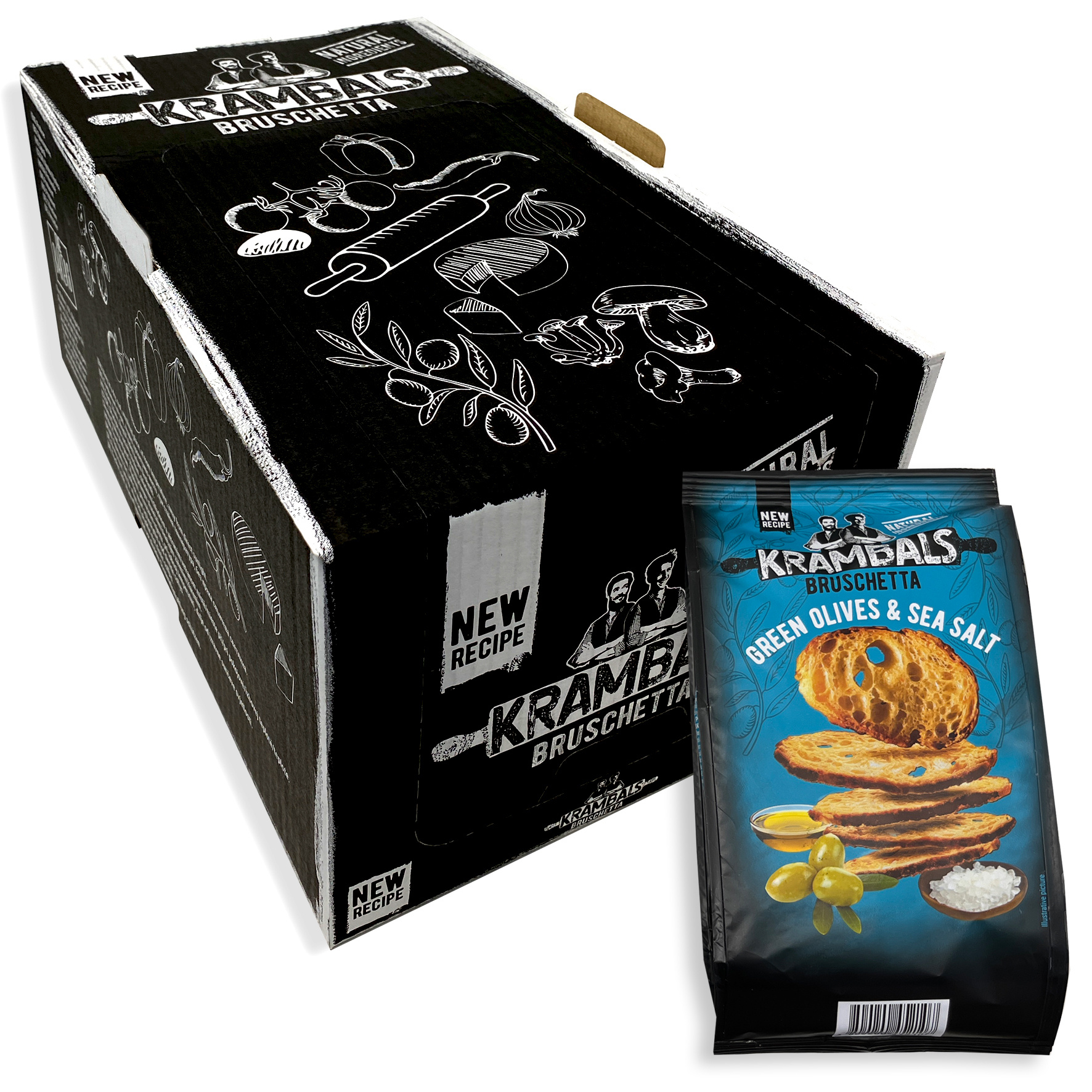 Krambals Bruschetta Green Olives & Sea Salt (70g Bag Of Crunchy Chips With Green Olives And Sea Salt Flavor) 12pcs