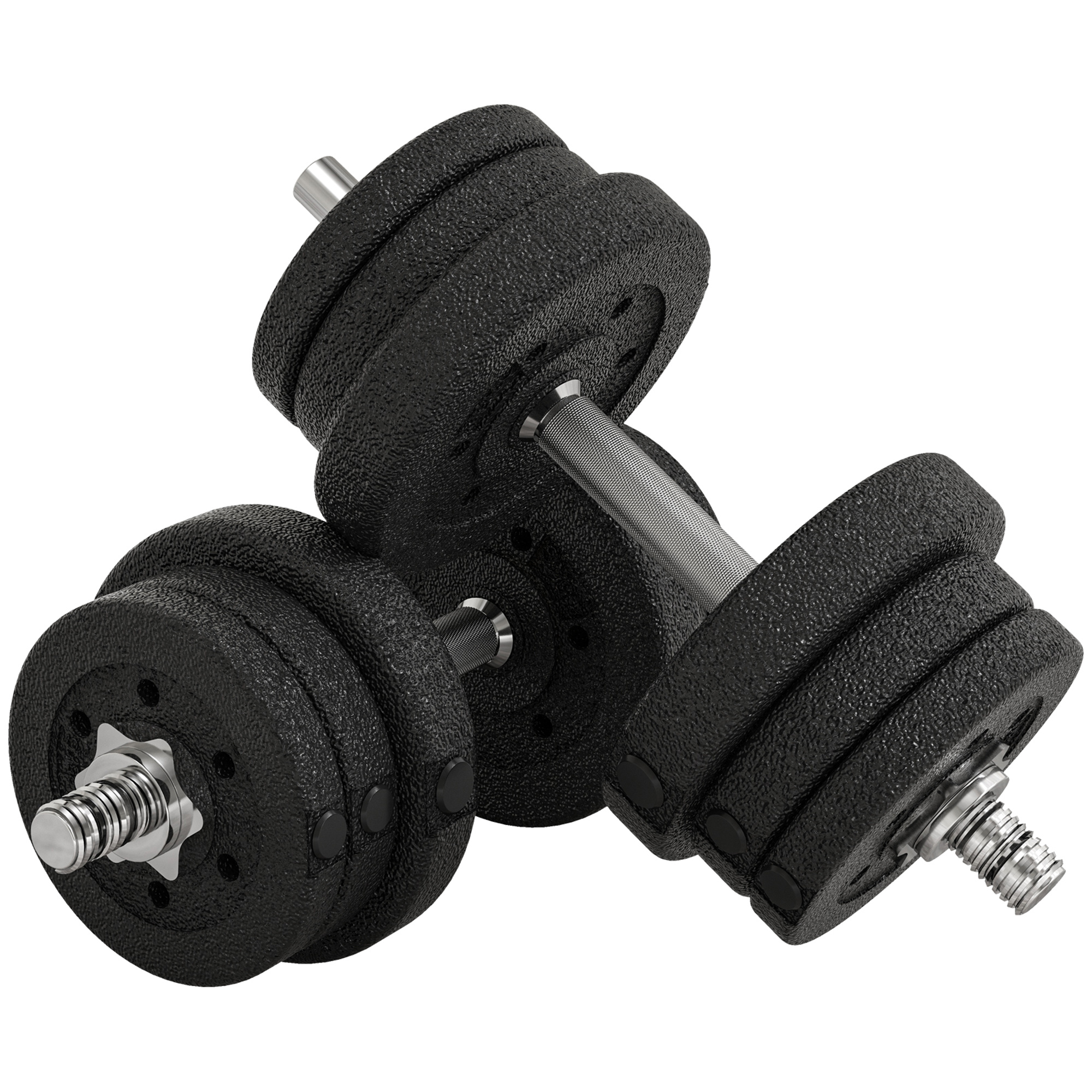 HOMCOM Korte Dumbbell Set Totaal 25 Kg - Dumbbell Pairs - Verstelbaar Gewicht - Stangen Inbegrepen - Spiertraining & Gewichtheffen - Zwart Polyurethaan Staal